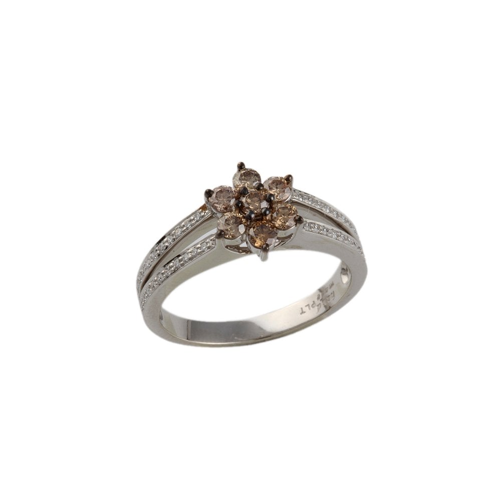 White Gold 0.13ct Round Diamond and 0.47ct Round Brown Diamond Set Cluster Ring