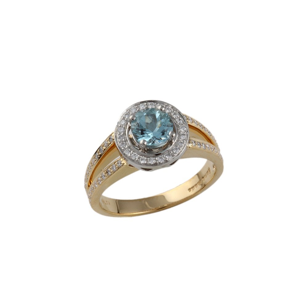 Yellow and White Gold 0.29ct Round Diamond and 0.74ct Round Aquamarine Set Cluster Ring