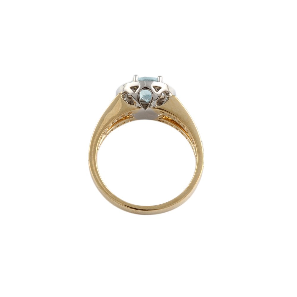 Yellow and White Gold 0.29ct Round Diamond and 0.74ct Round Aquamarine Set Cluster Ring