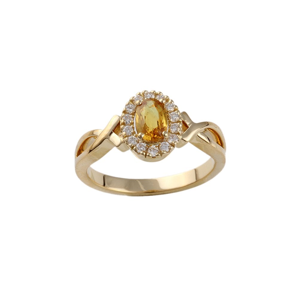 Yellow Gold 0.16ct Round Diamond and 0.63ct Oval Yellow Sapphire Set Cluster Ring