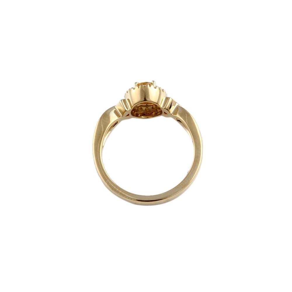 Yellow Gold 0.16ct Round Diamond and 0.63ct Oval Yellow Sapphire Set Cluster Ring