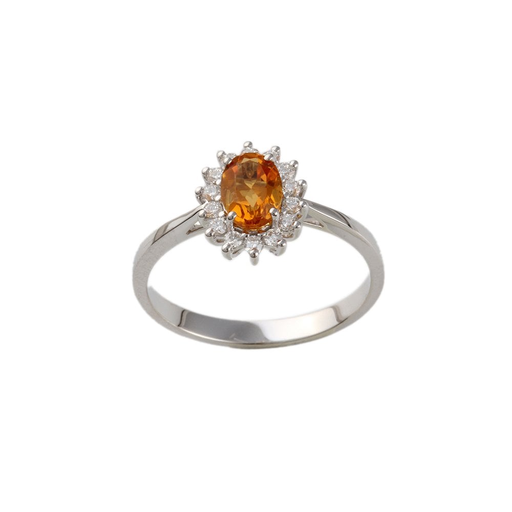 White Gold 0.22ct Round Diamond and 0.79ct Oval Citrine Set Cluster Ring