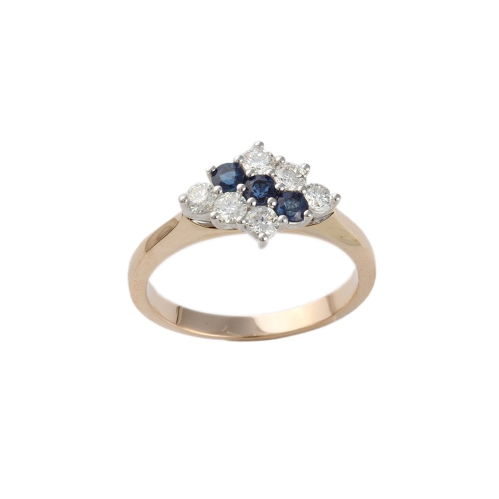 Yellow and White Gold 0.46ct Round Diamond and 0.37ct Round Blue Sapphire Set Cluster Ring