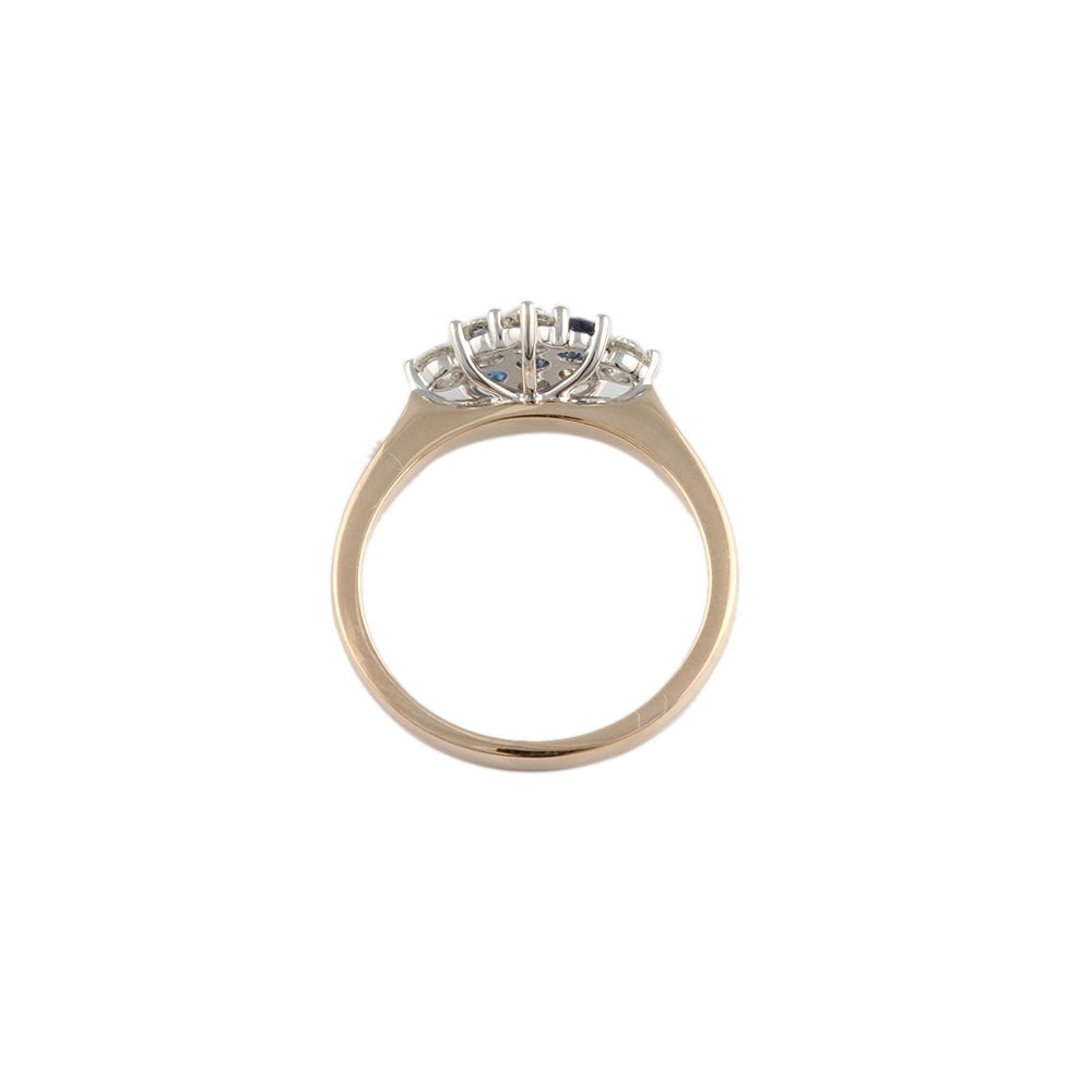 Yellow and White Gold 0.46ct Round Diamond and 0.37ct Round Blue Sapphire Set Cluster Ring