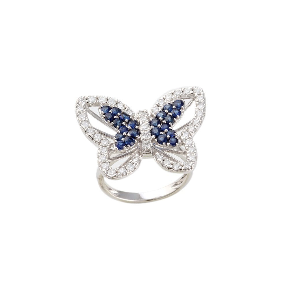 White Gold 0.86ct Round Diamond and 0.81ct Round Blue Sapphire Set Cluster Ring
