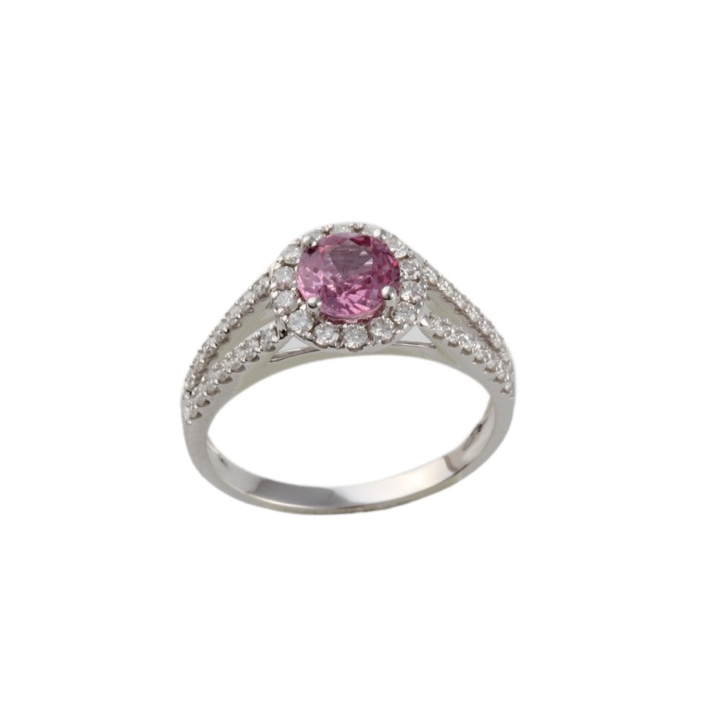 White Gold 0.39ct Round Diamond and 0.82ct Round Pink Sapphire Set Cluster Ring