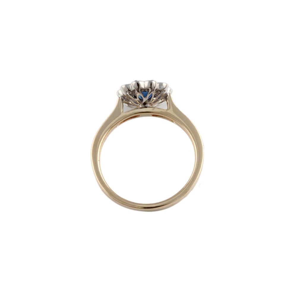 Yellow and White Gold 0.33ct Round Diamond and 0.51ct Round Blue Sapphire Set Cluster Ring