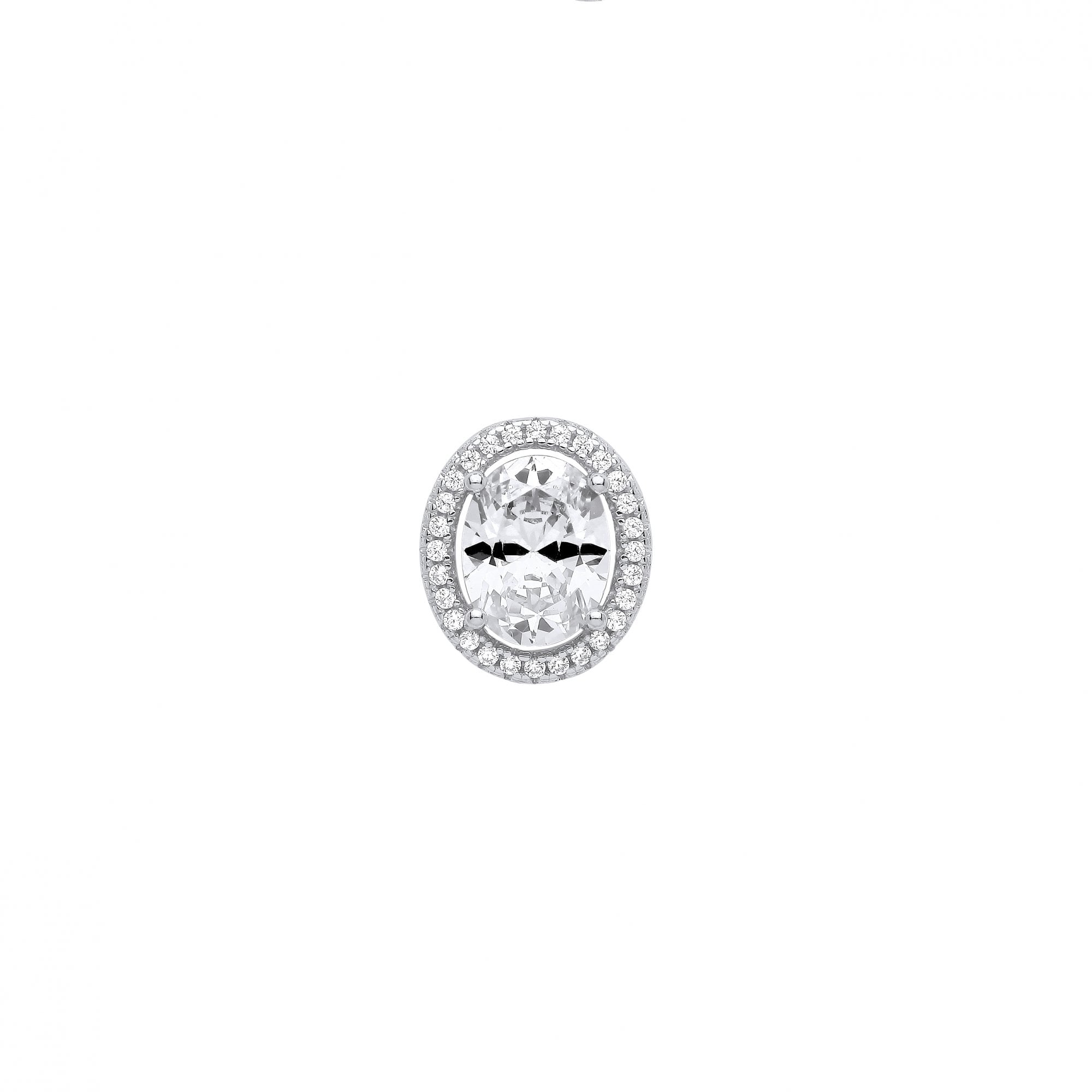 Silver CZ Oval Cluster Pendant