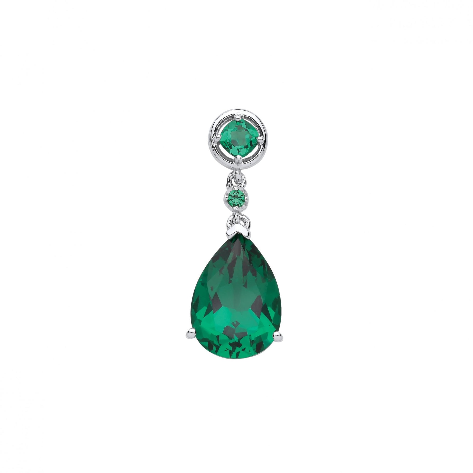 Silver CZ & Emerald Fancy Drop Pendant
