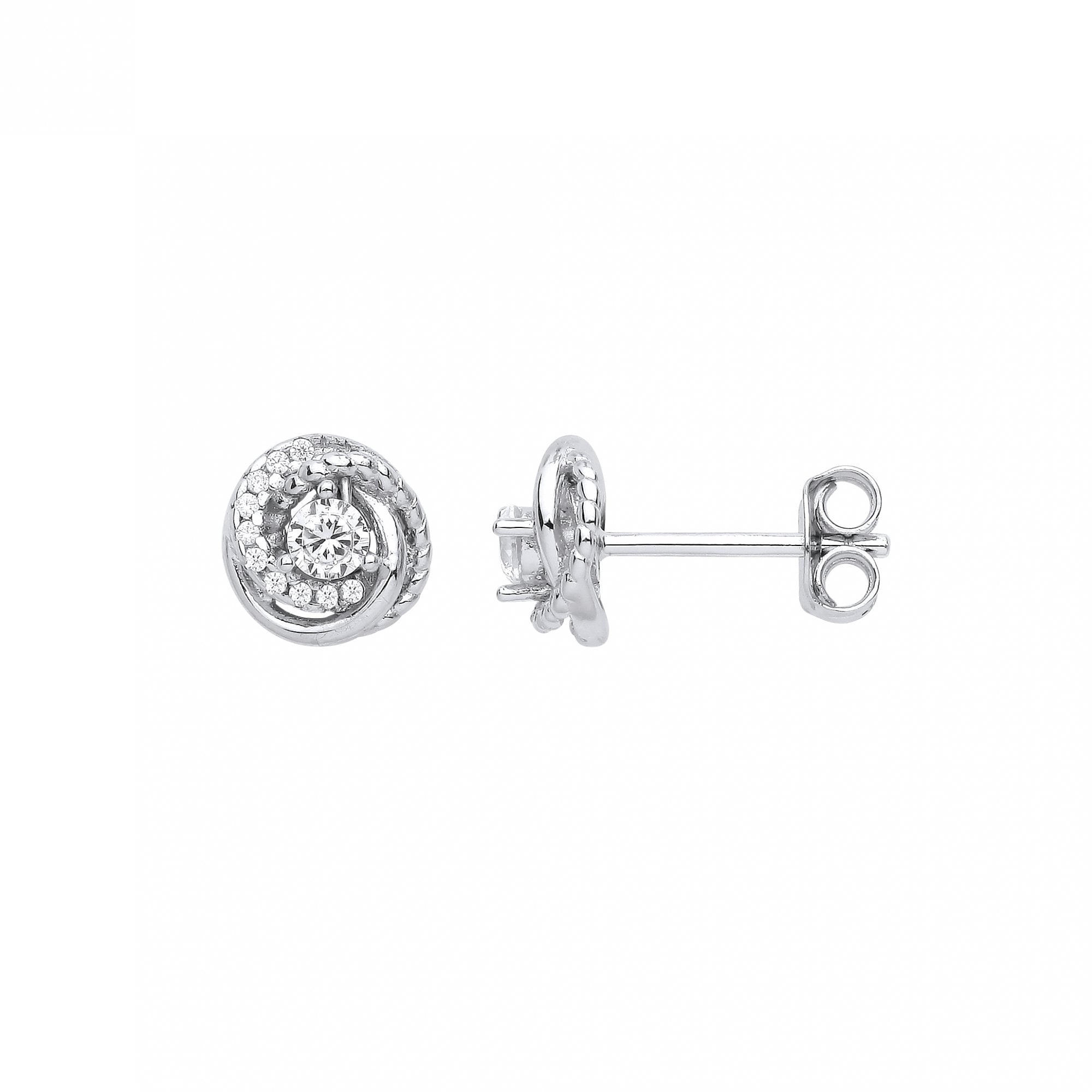 Silver CZ Fancy Knot Style Stud Earrings