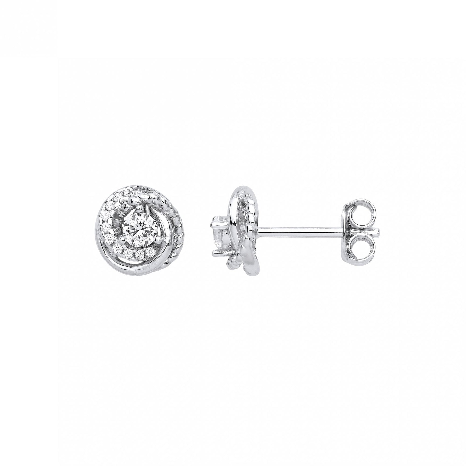 Silver CZ Fancy Knot Style Stud Earrings