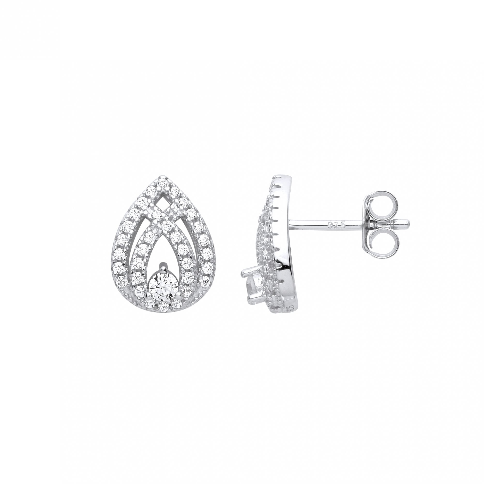 Silver CZ Fancy Pear Drop Earrings