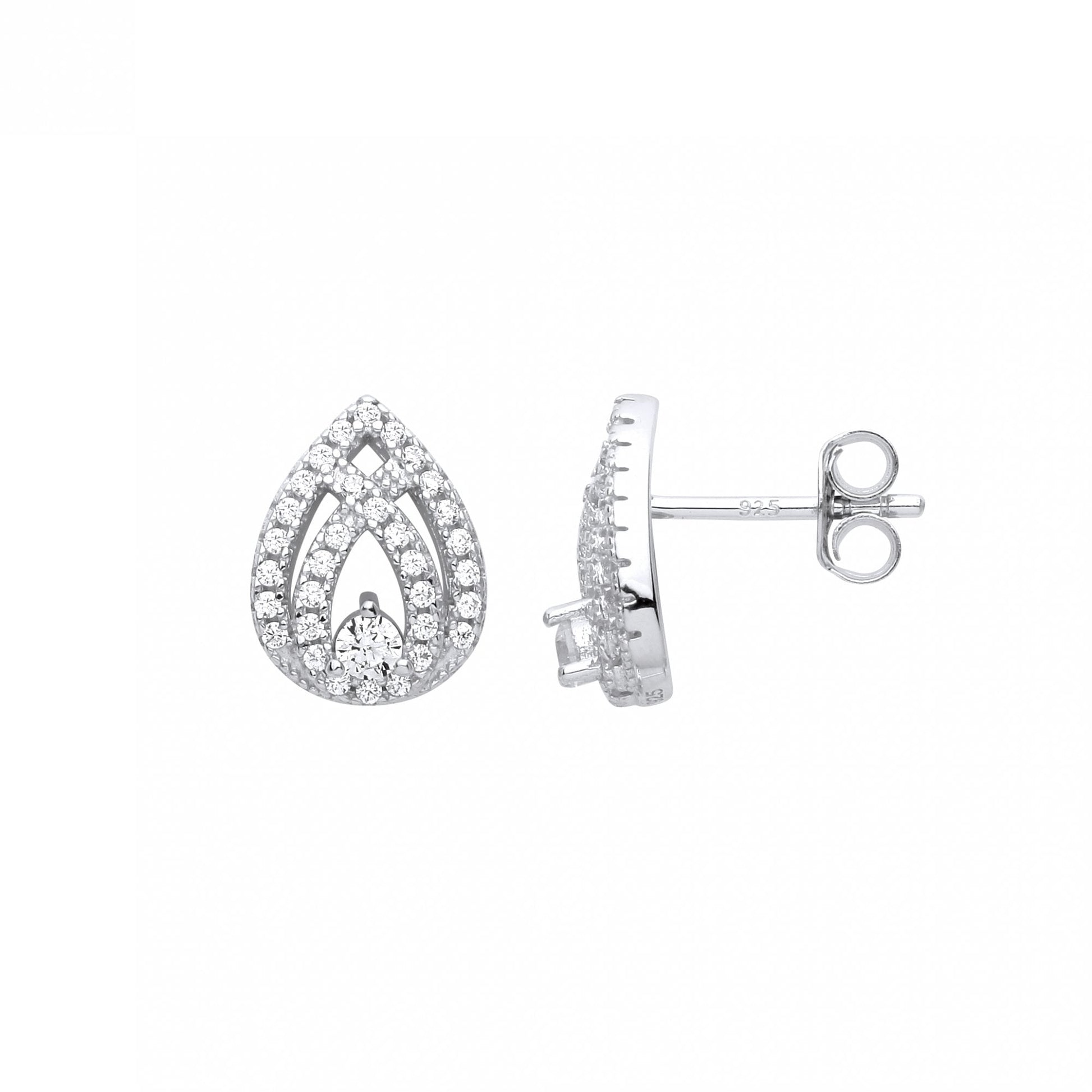 Silver CZ Fancy Pear Drop Earrings