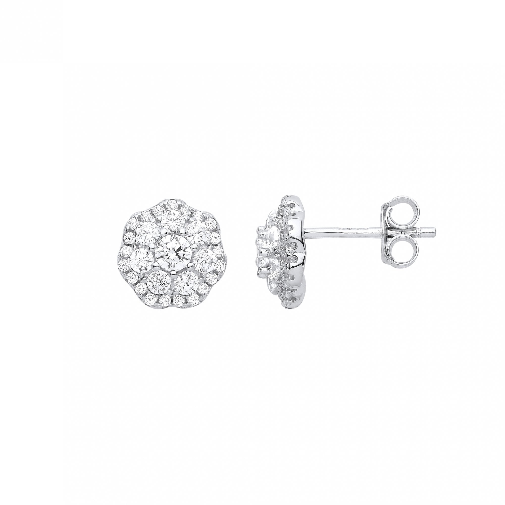 Silver CZ Cluster Stud Earrings