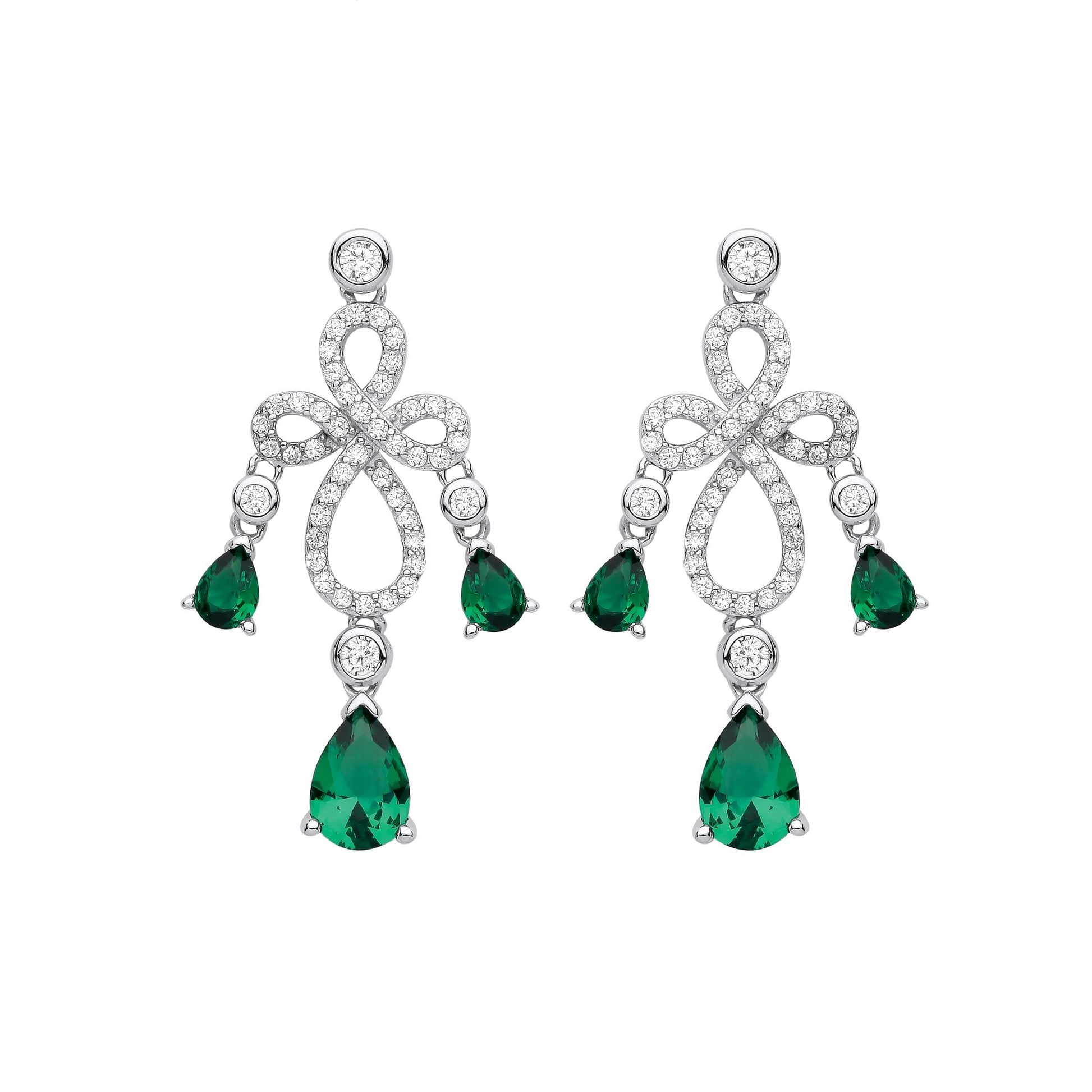 Silver CZ & Emerald Fancy Drop Earrings