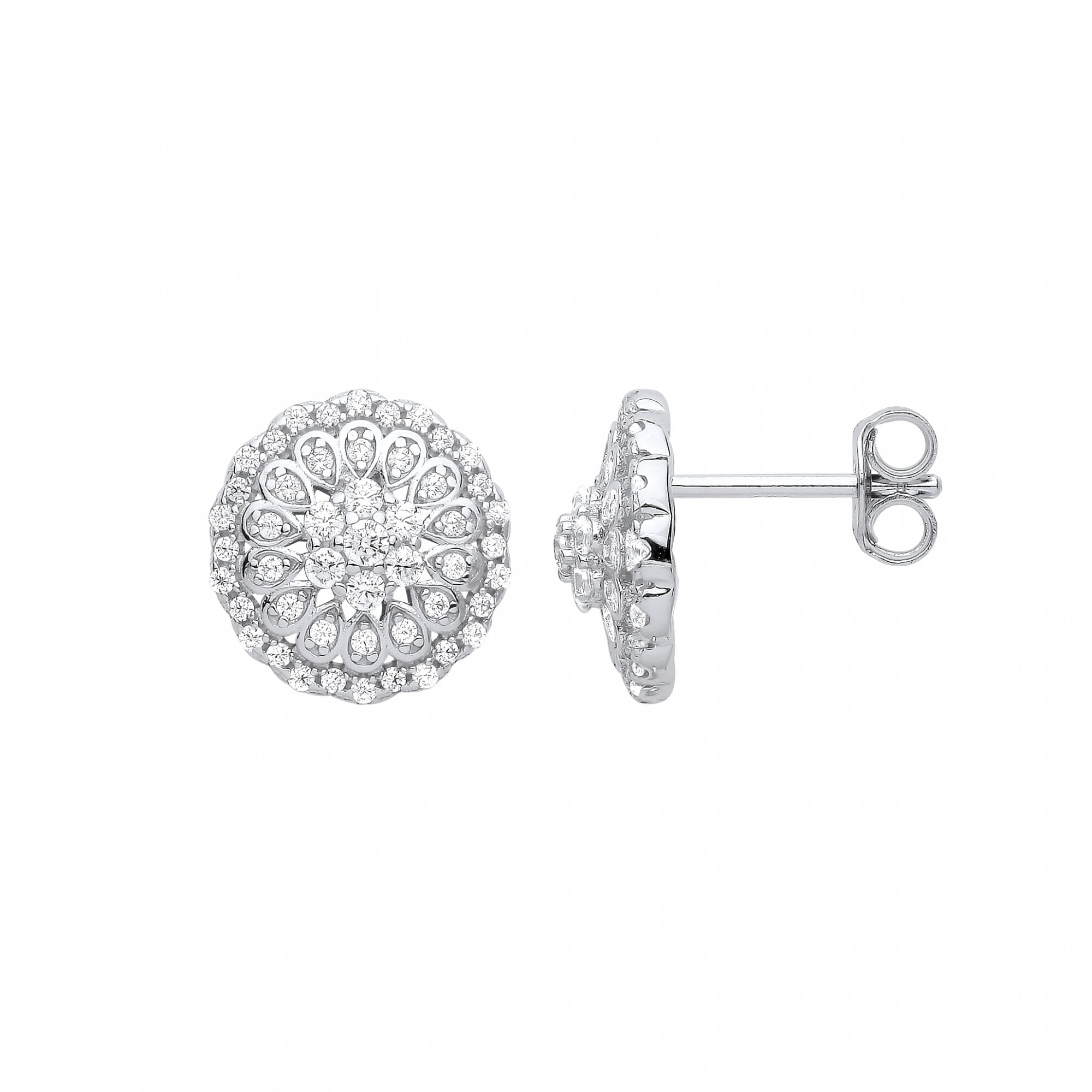 Silver CZ Round Cluster Stud Earrings