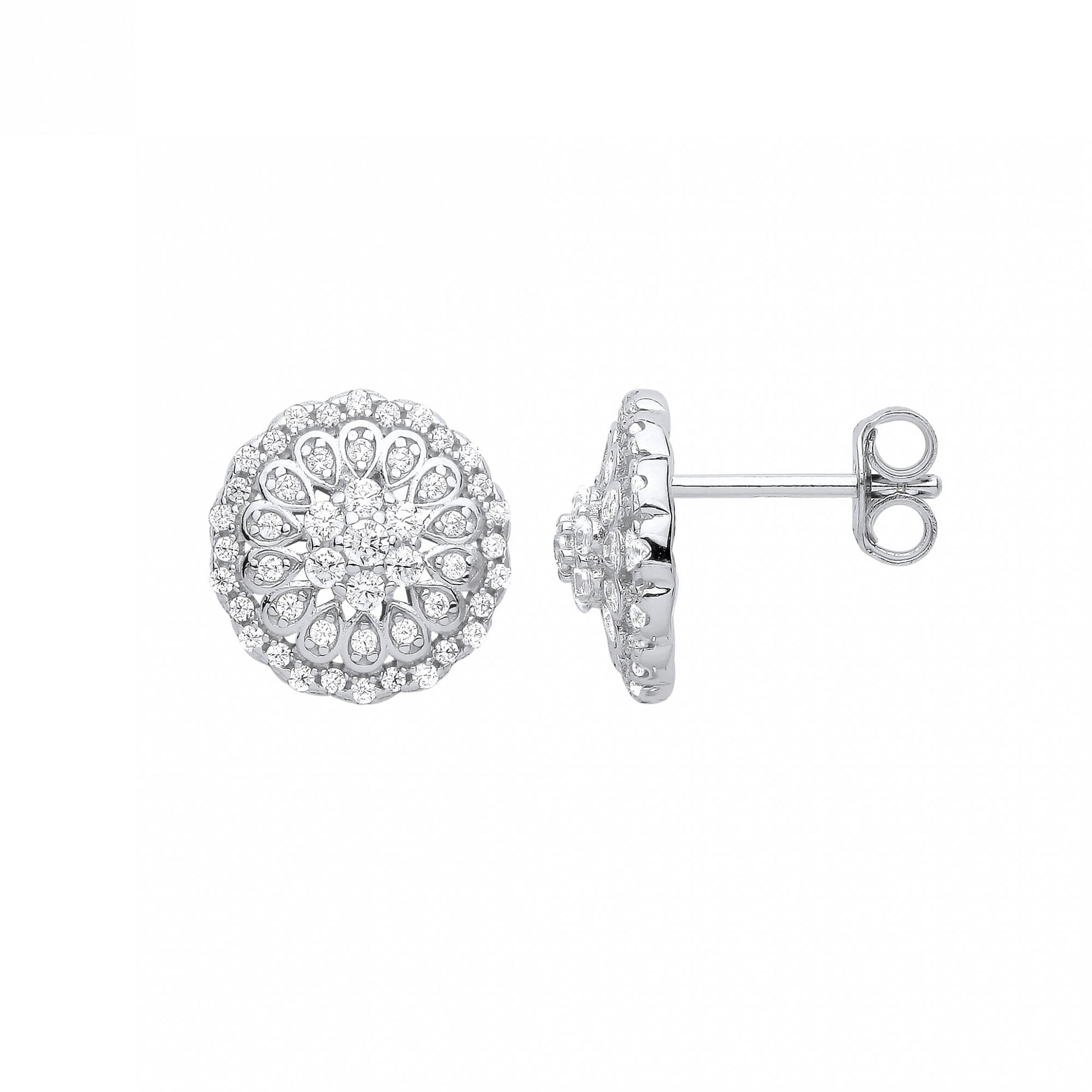 Silver CZ Round Cluster Stud Earrings