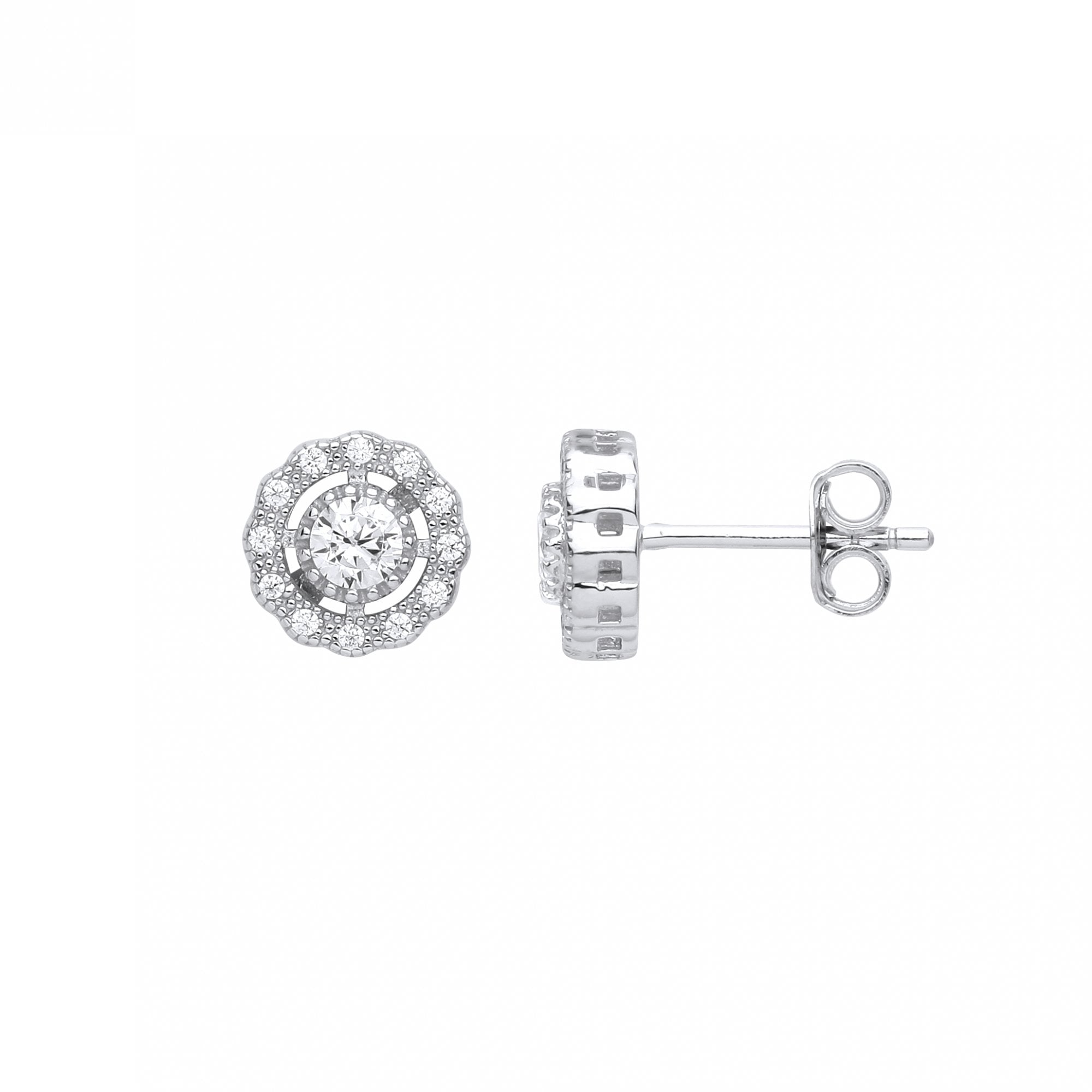 Silver CZ Fancy Stud Earrings