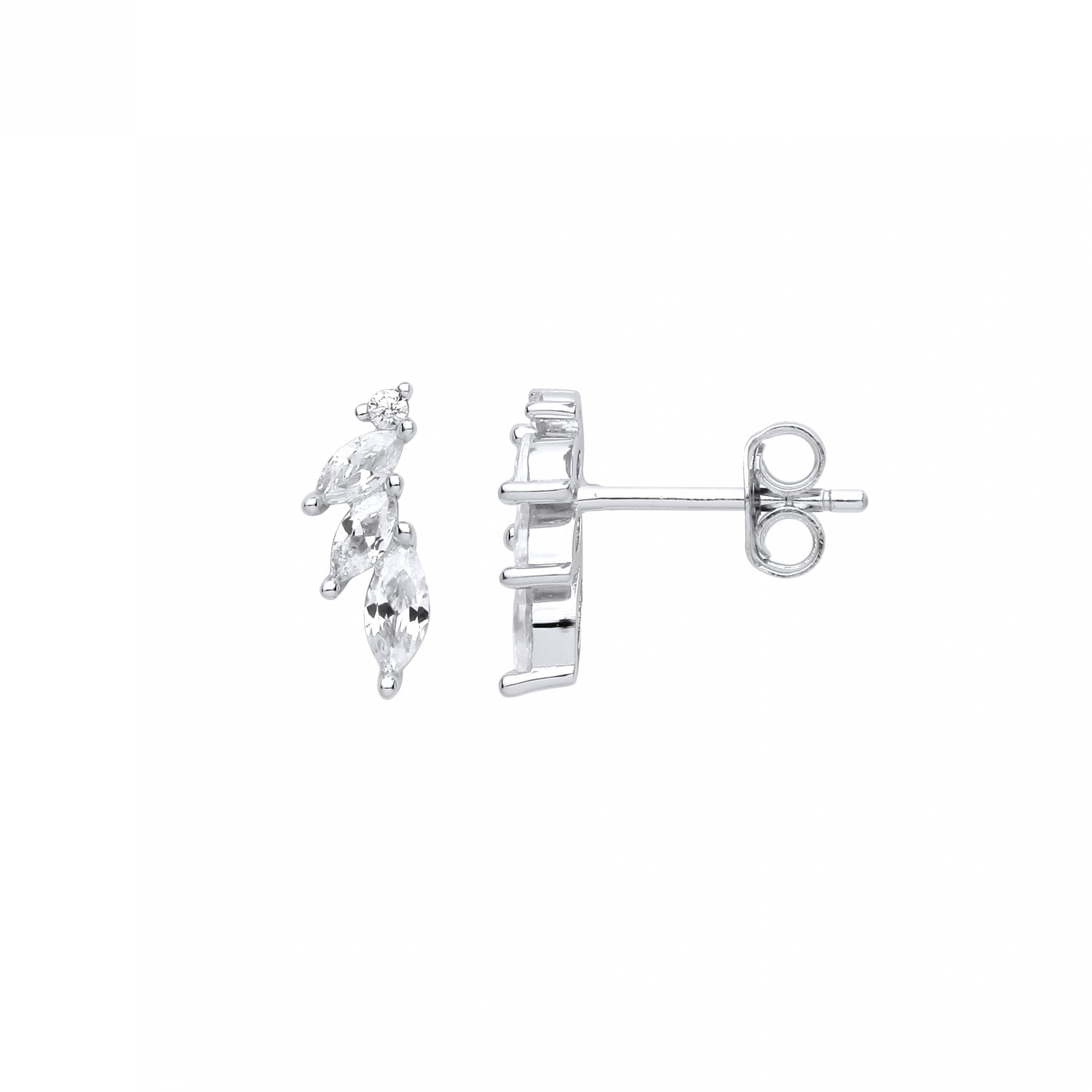 Silver CZ Petals Stud Earrings