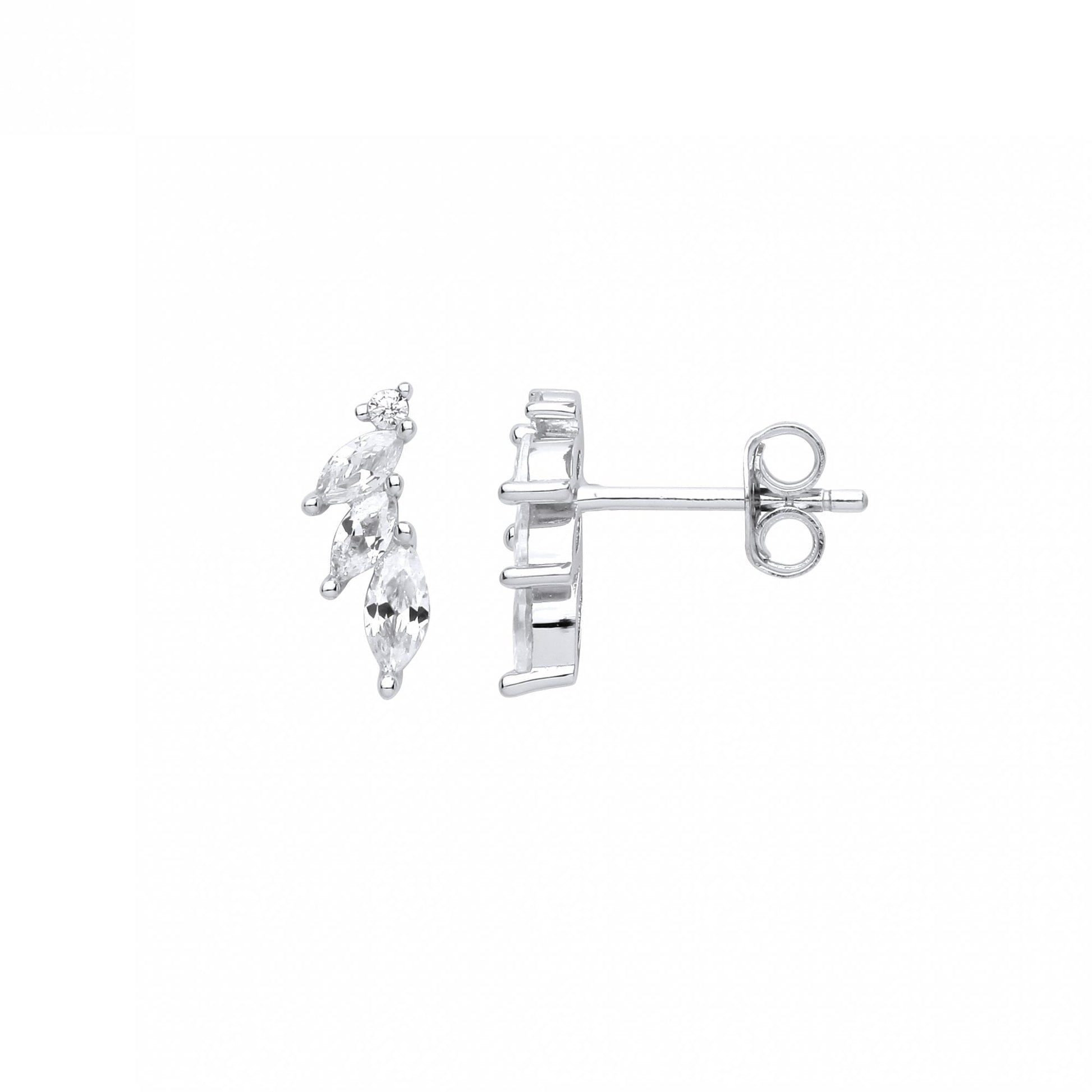 Silver CZ Petals Stud Earrings