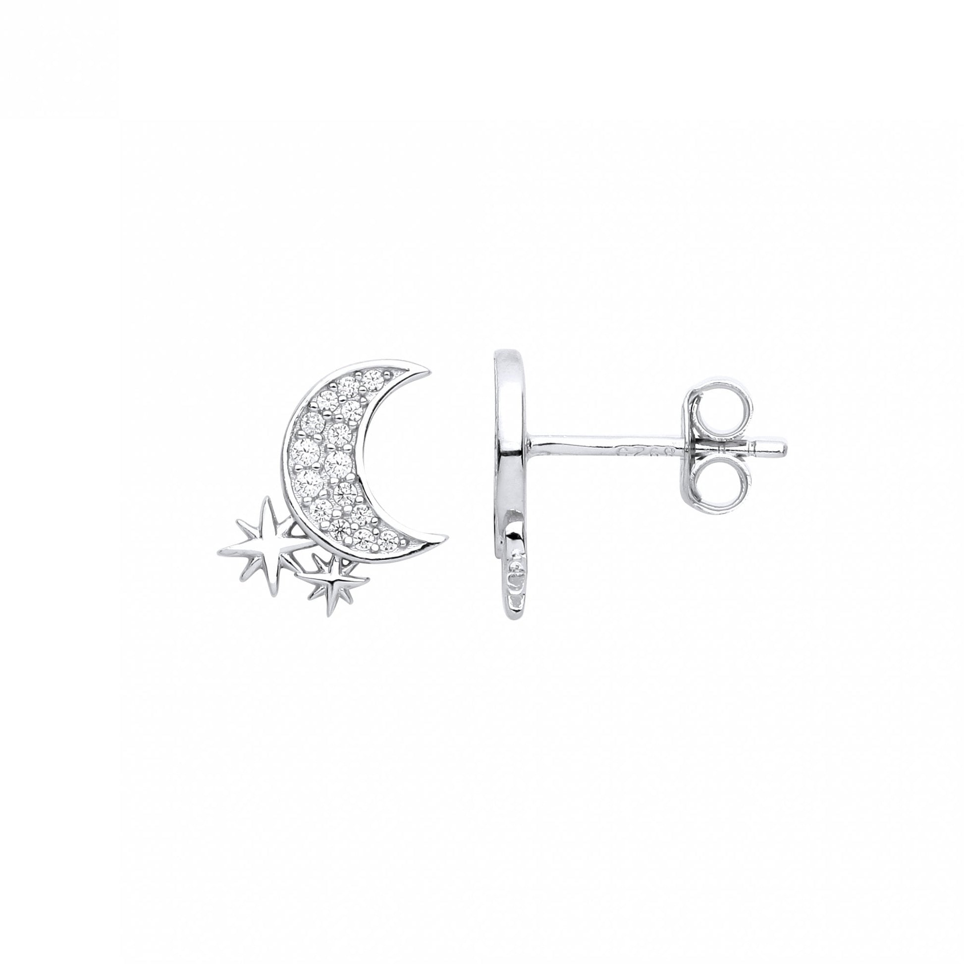 Silver Moon & Stars Stud Earrings