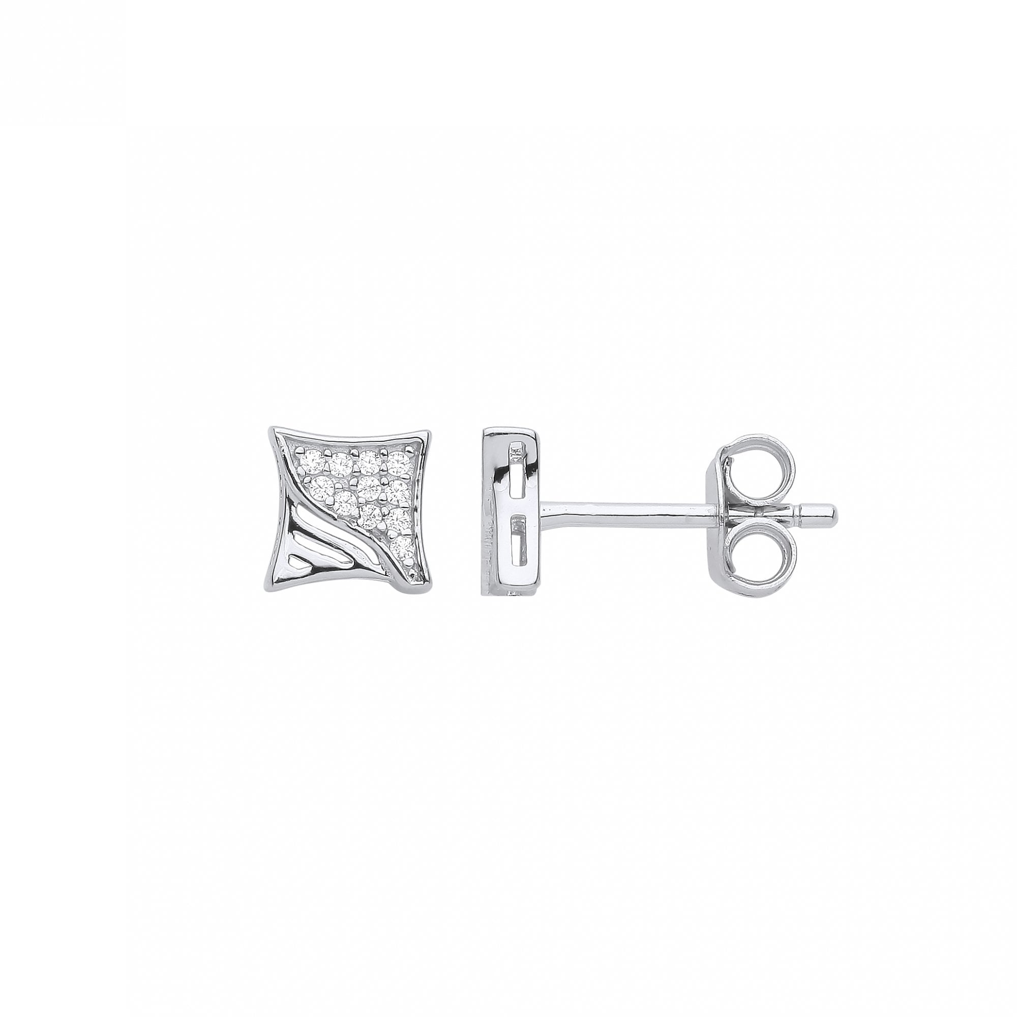 Silver CZ Square Stud Earrings