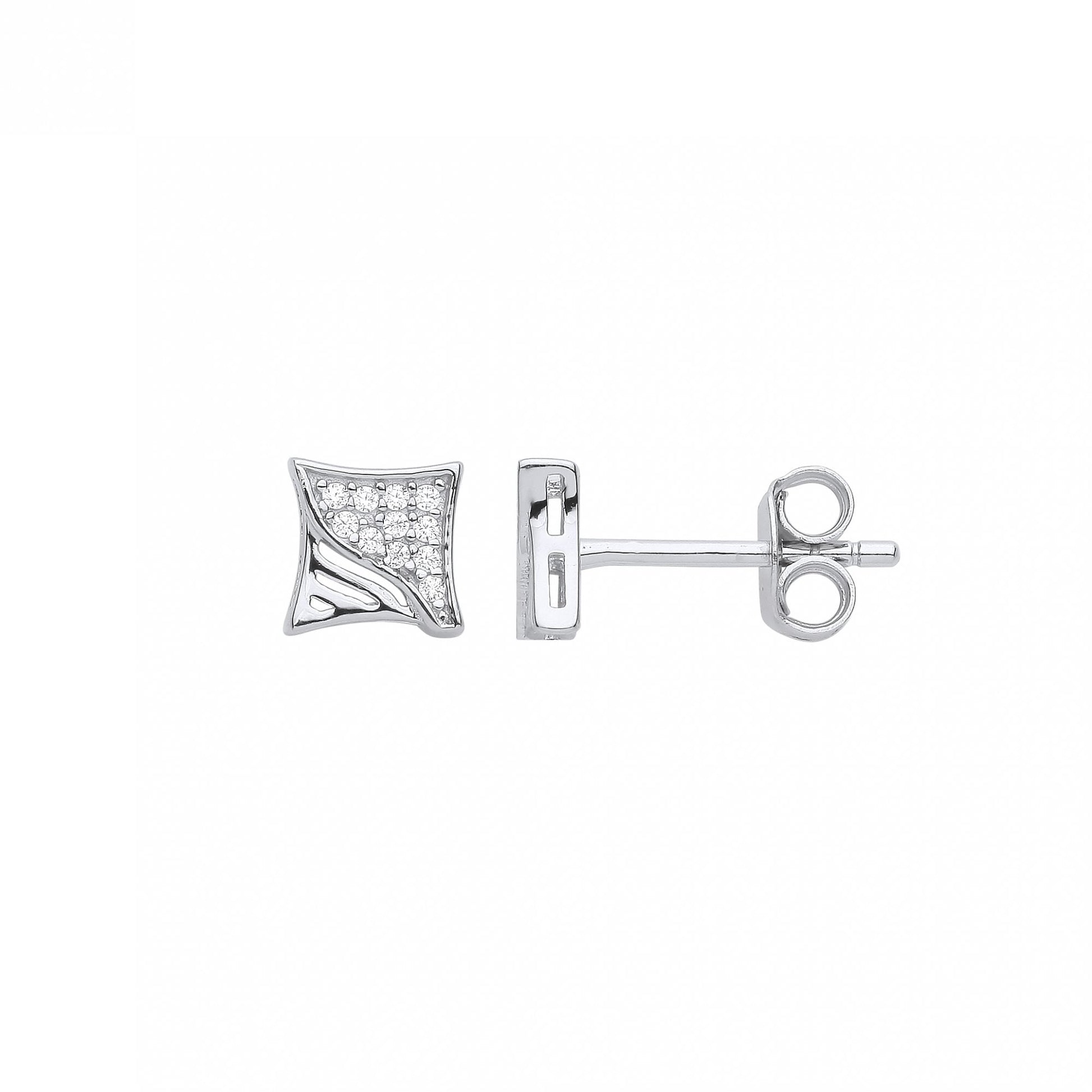 Silver CZ Square Stud Earrings