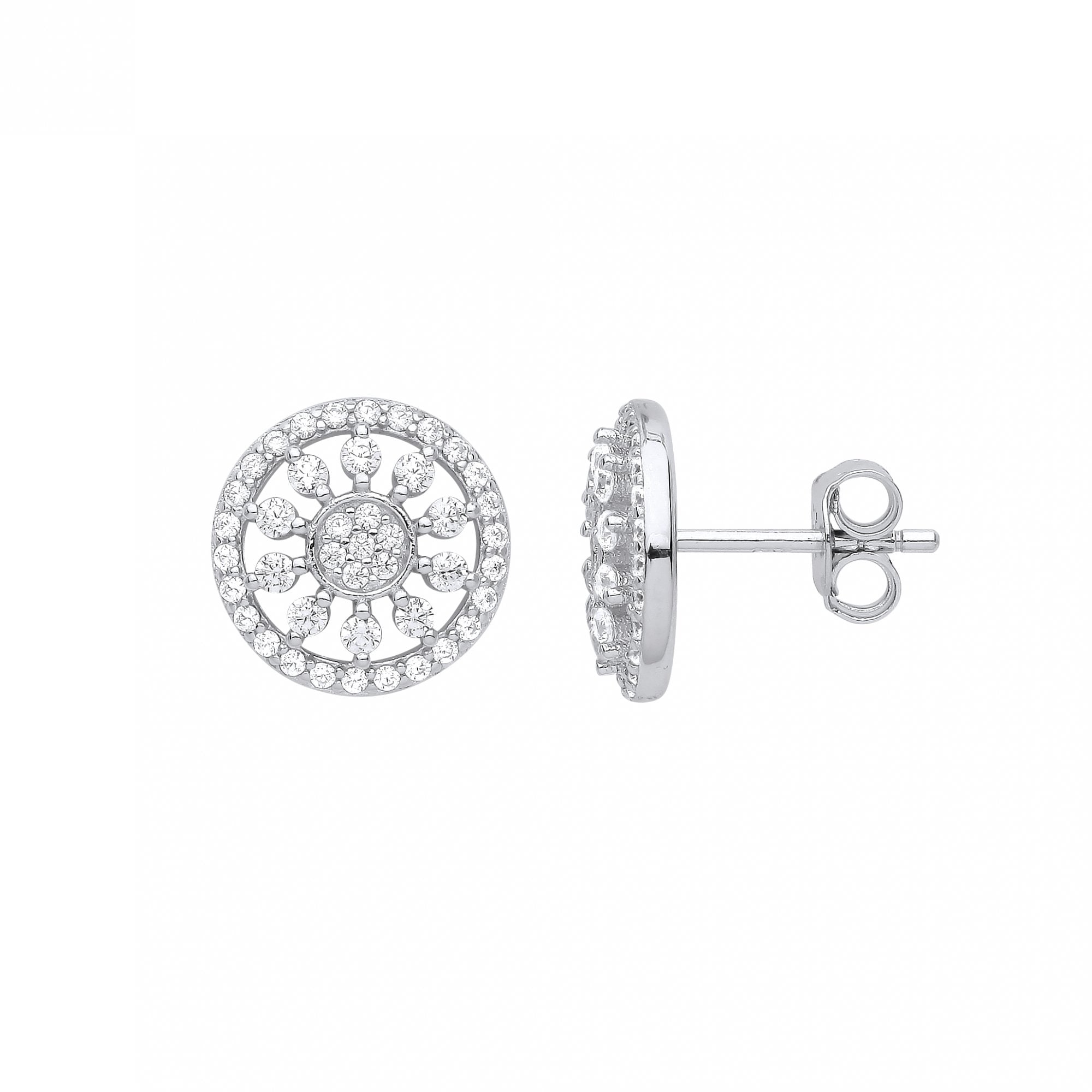 Silver CZ Cluster Stud Earrings