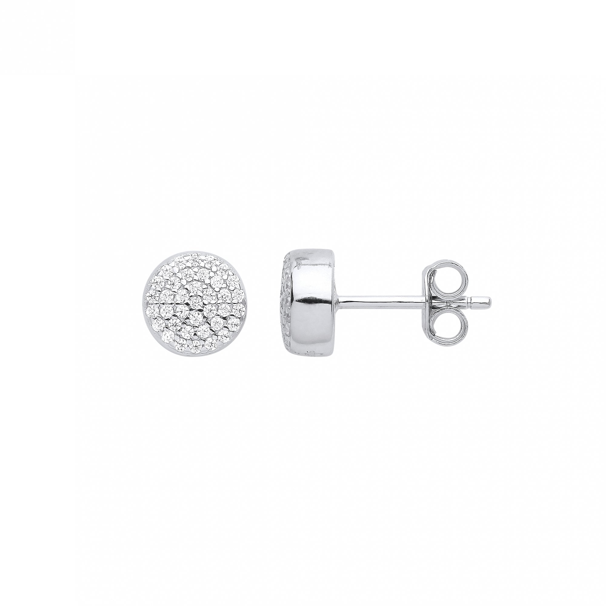 Silver CZ Pave Set Stud Earrings