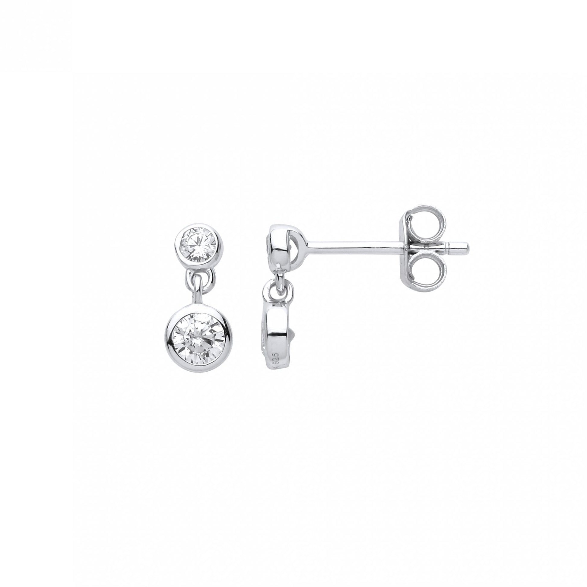 Silver CZ Stud Drop Earrings