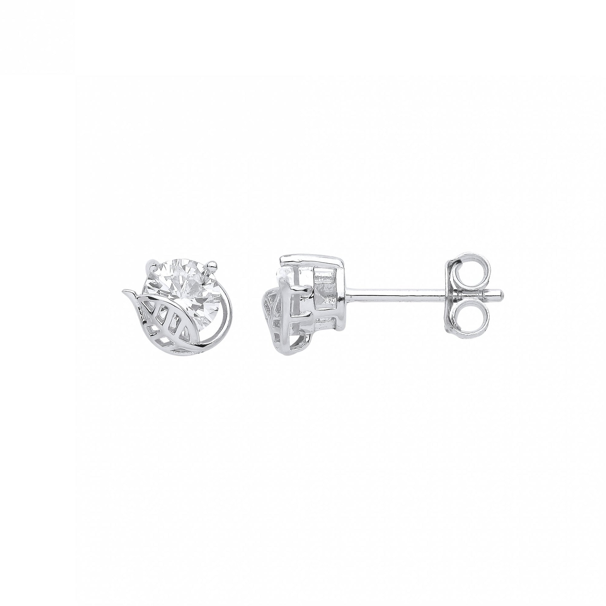 Silver CZ Leaf Stud Earring