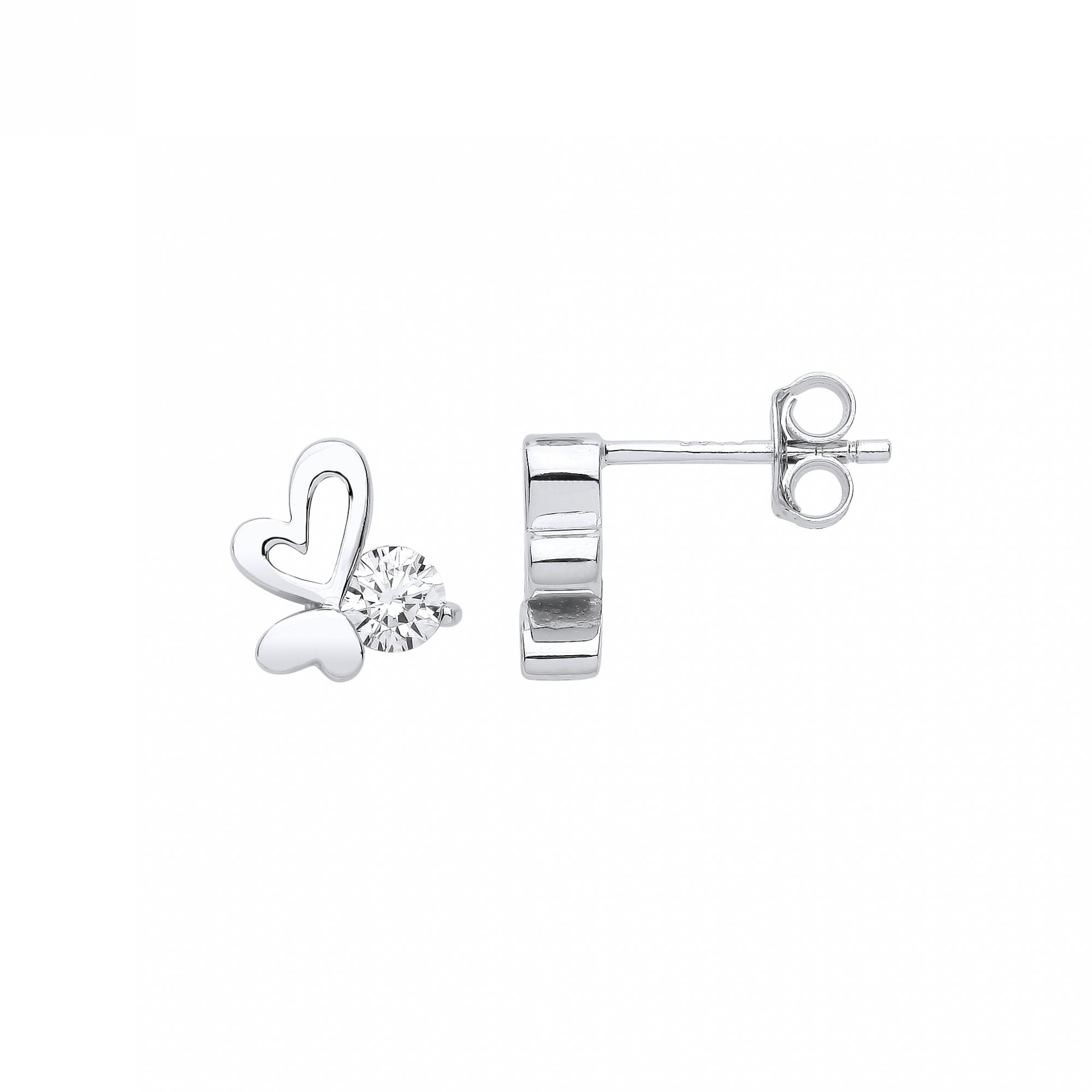 Silver CZ Fancy Heart Stud Earrings