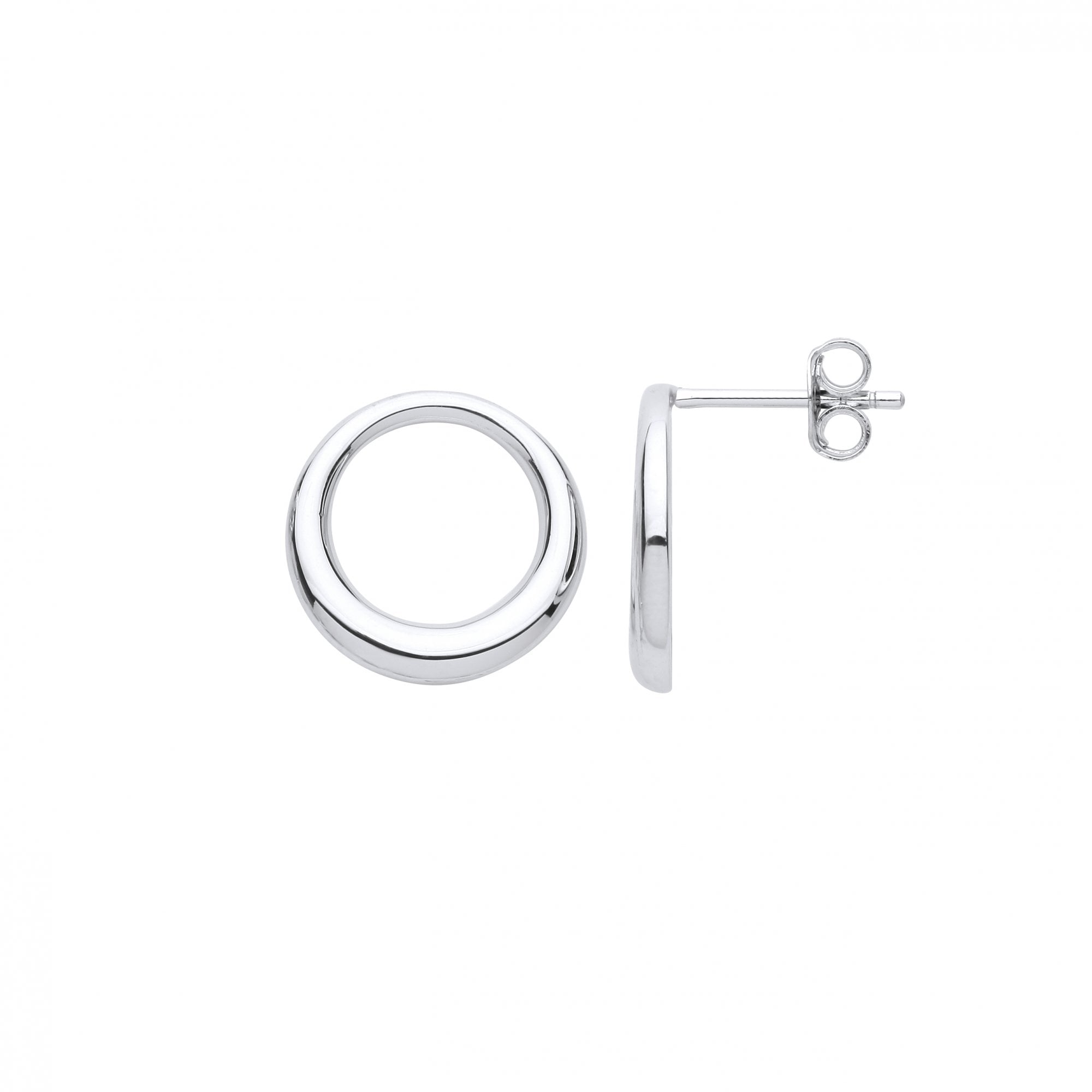Silver Polished Circle Stud Earrings