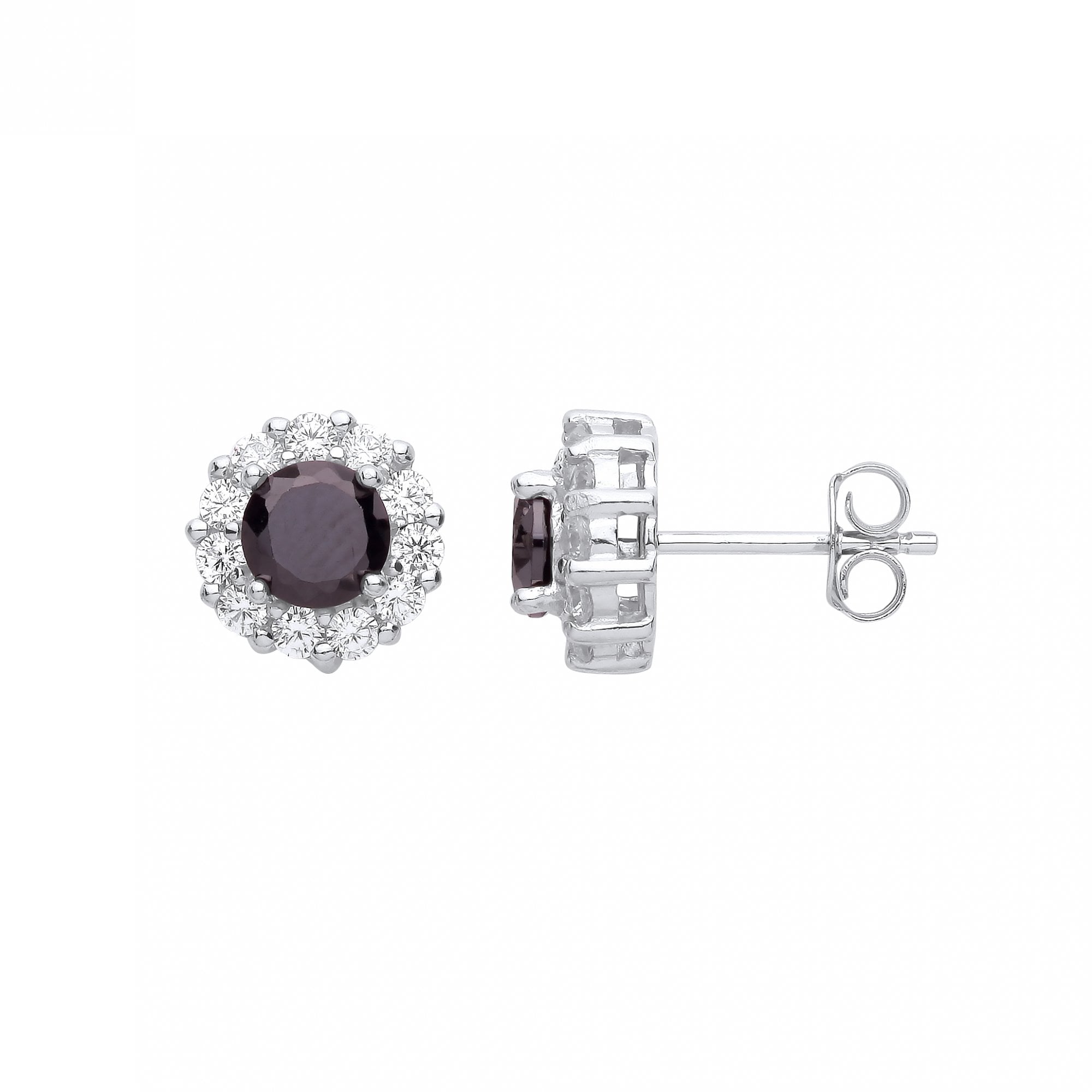 Silver CZ Studs With Black Centre Stone & Outer Clear Stones