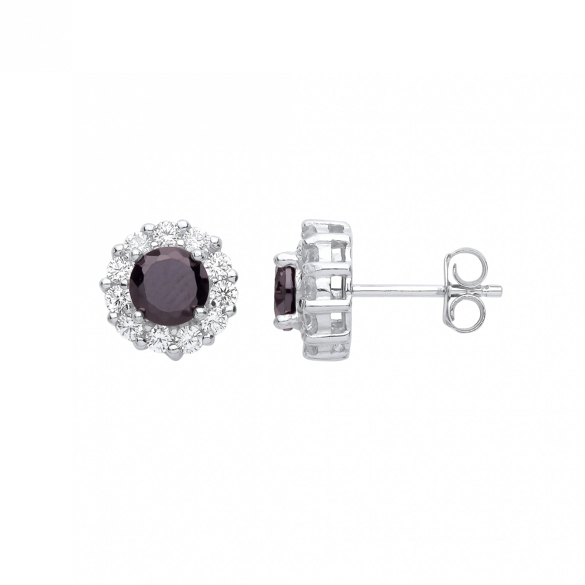 Silver CZ Studs With Black Centre Stone & Outer Clear Stones