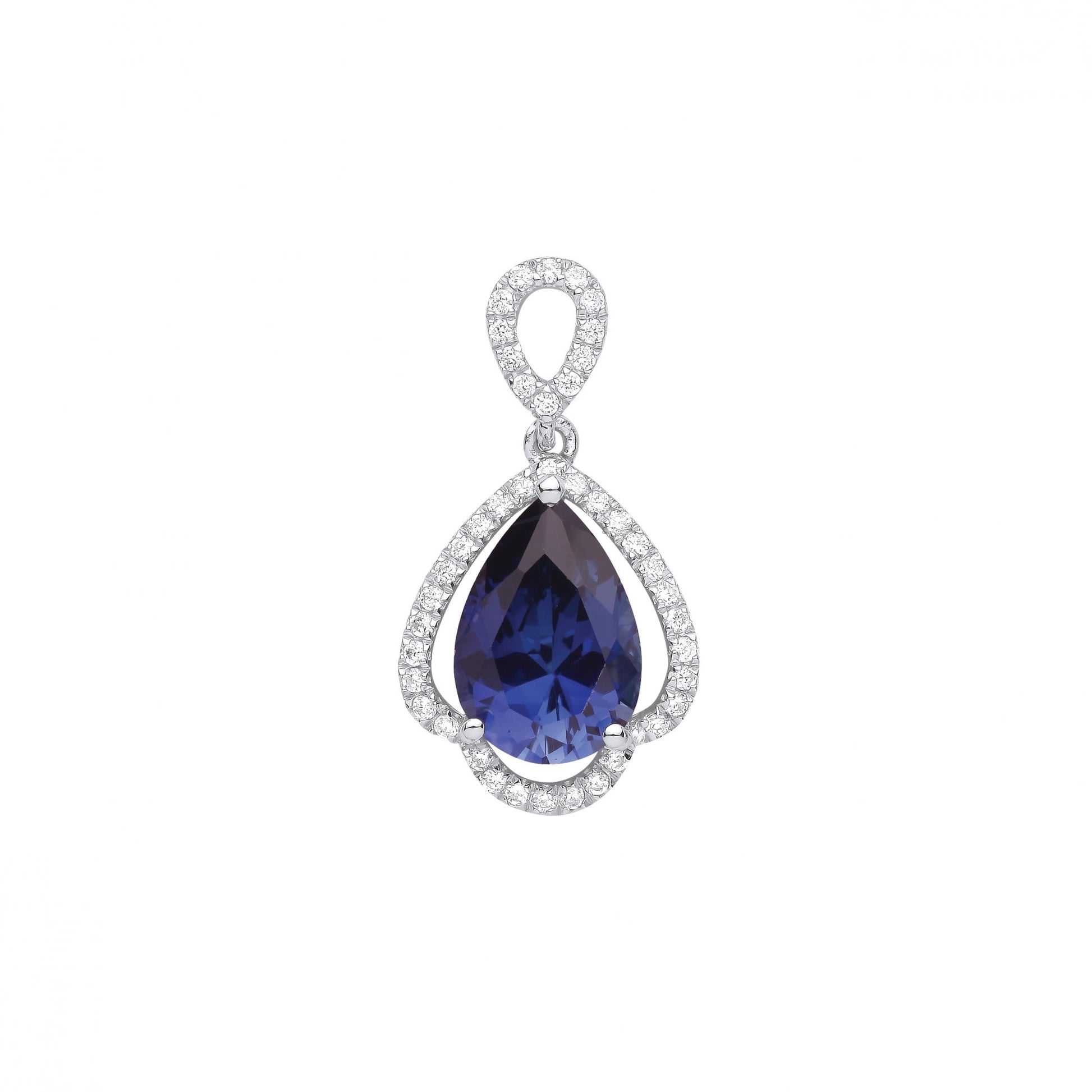 Silver CZ & Sapphire Fancy Drop Pendant