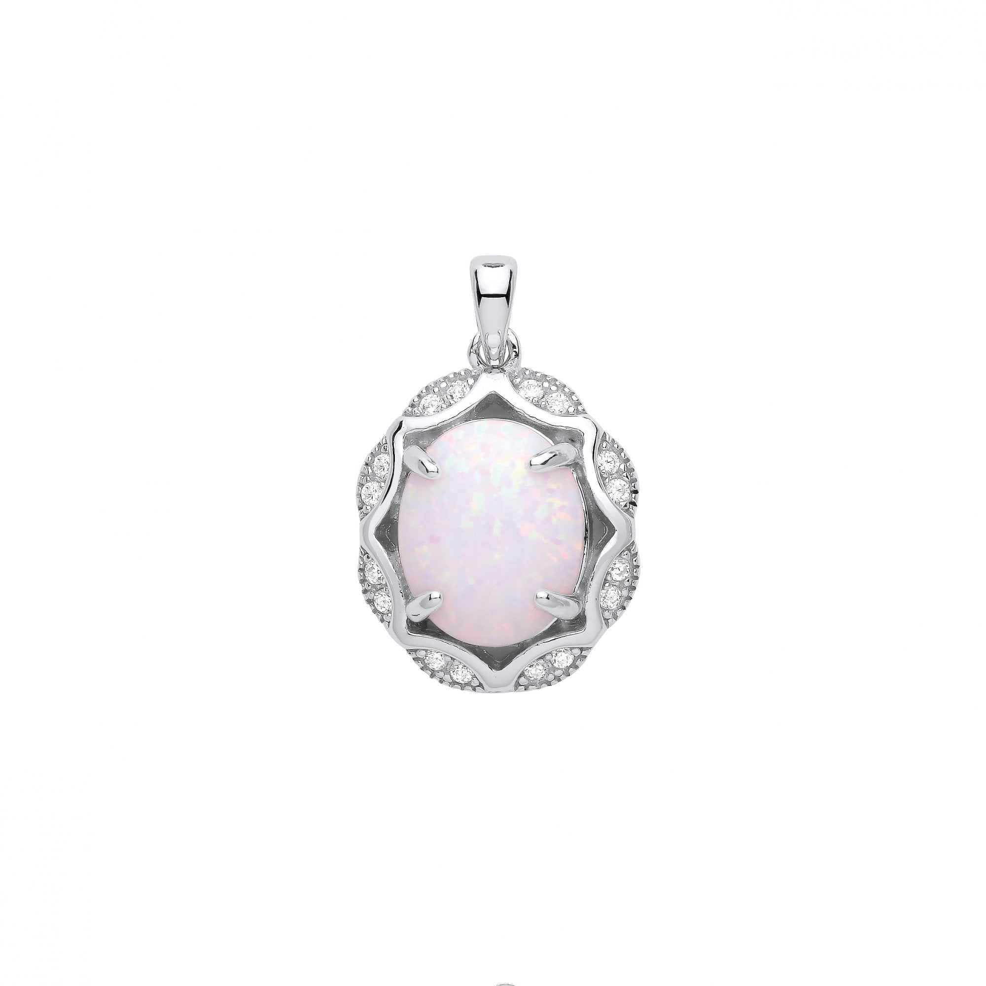 Silver CZ & Opal Fancy Pendant