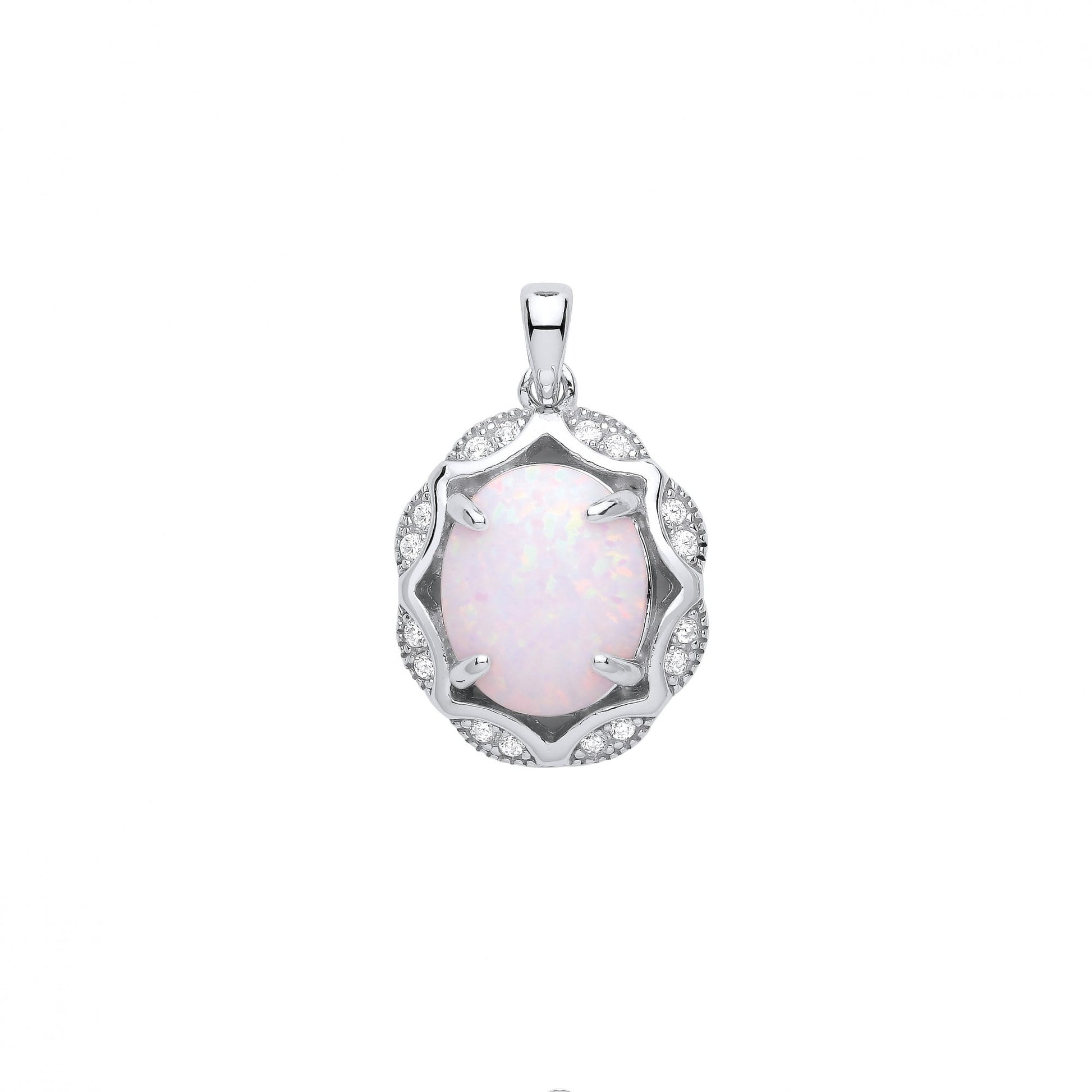 Silver CZ & Opal Fancy Pendant