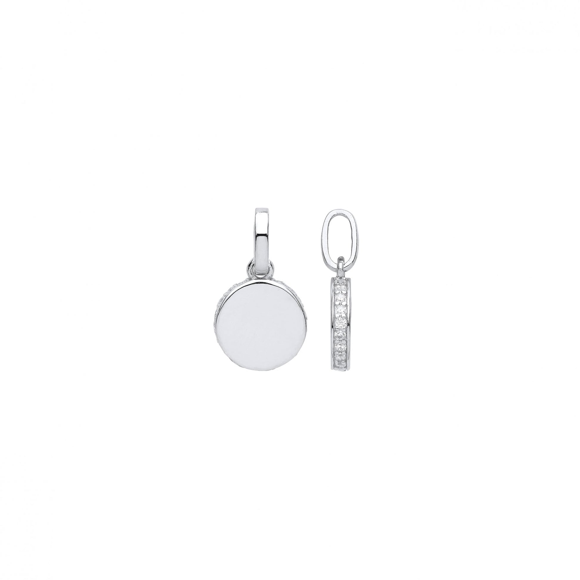 Silver Disc Pendant With CZ Edge