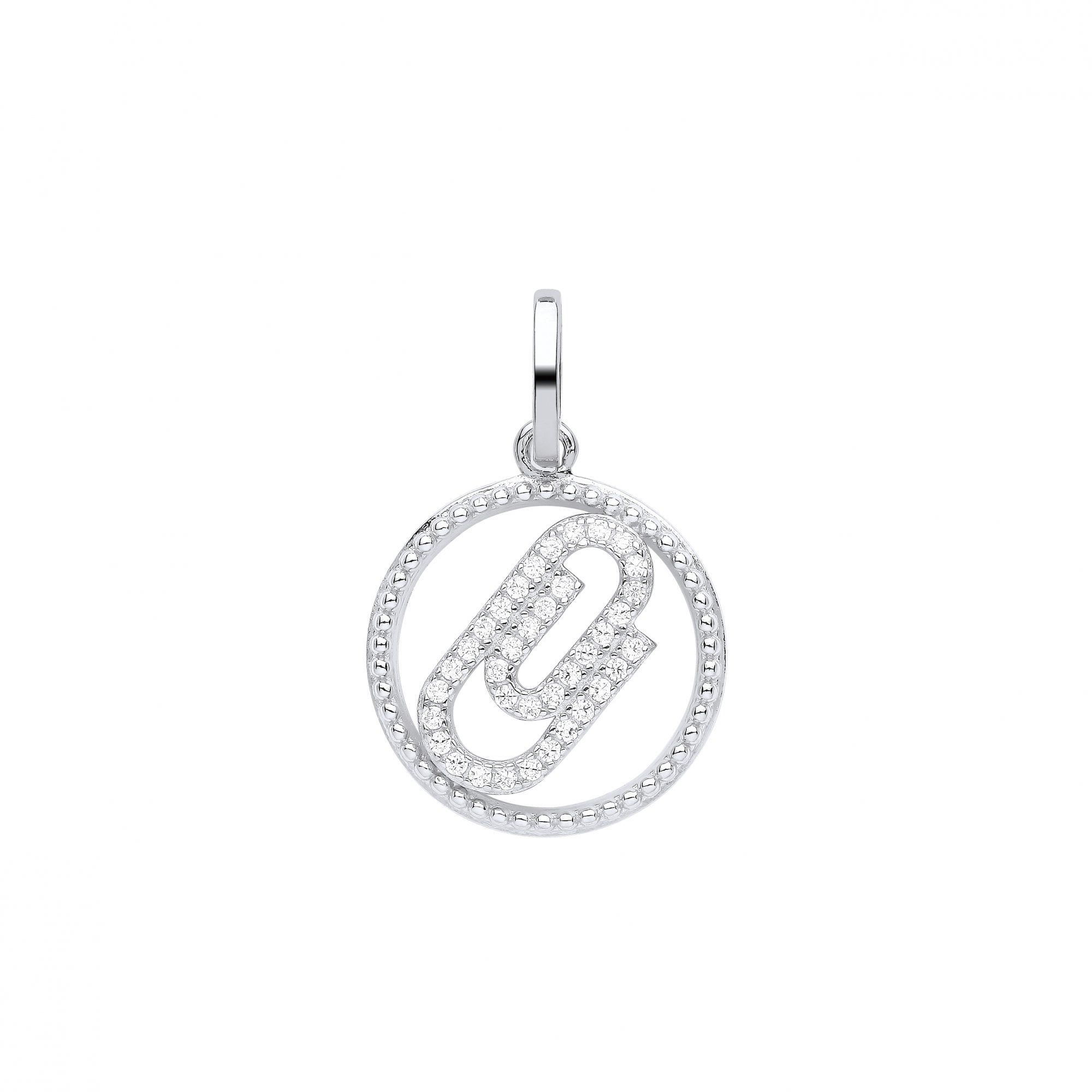 Silver CZ Paperclip Circle Pendant