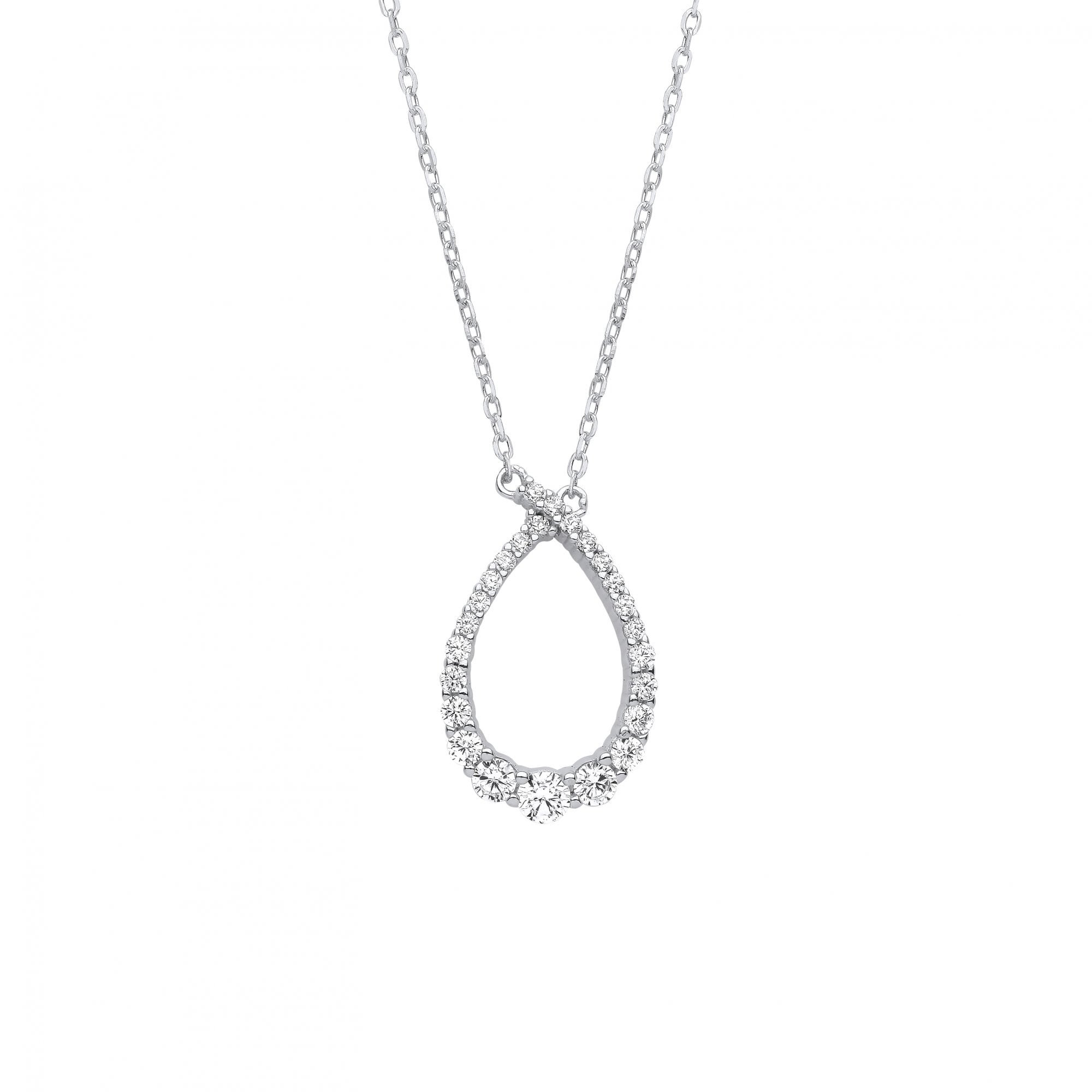 Silver CZ Fancy Pendant Necklace