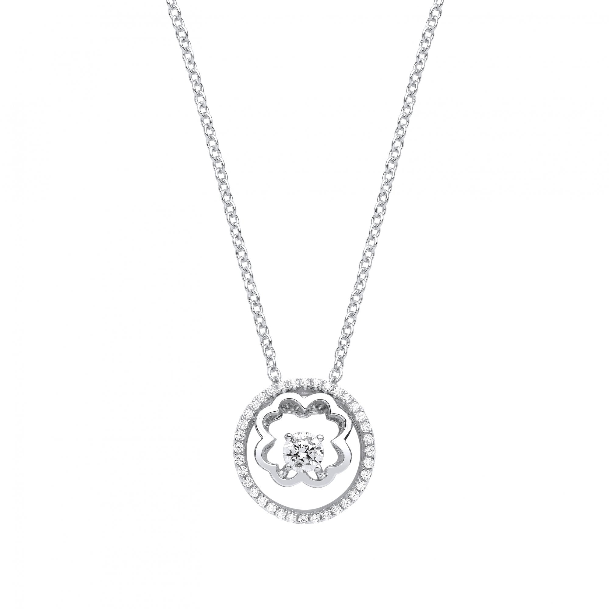 Silver CZ Fancy Circle Pendant Necklace