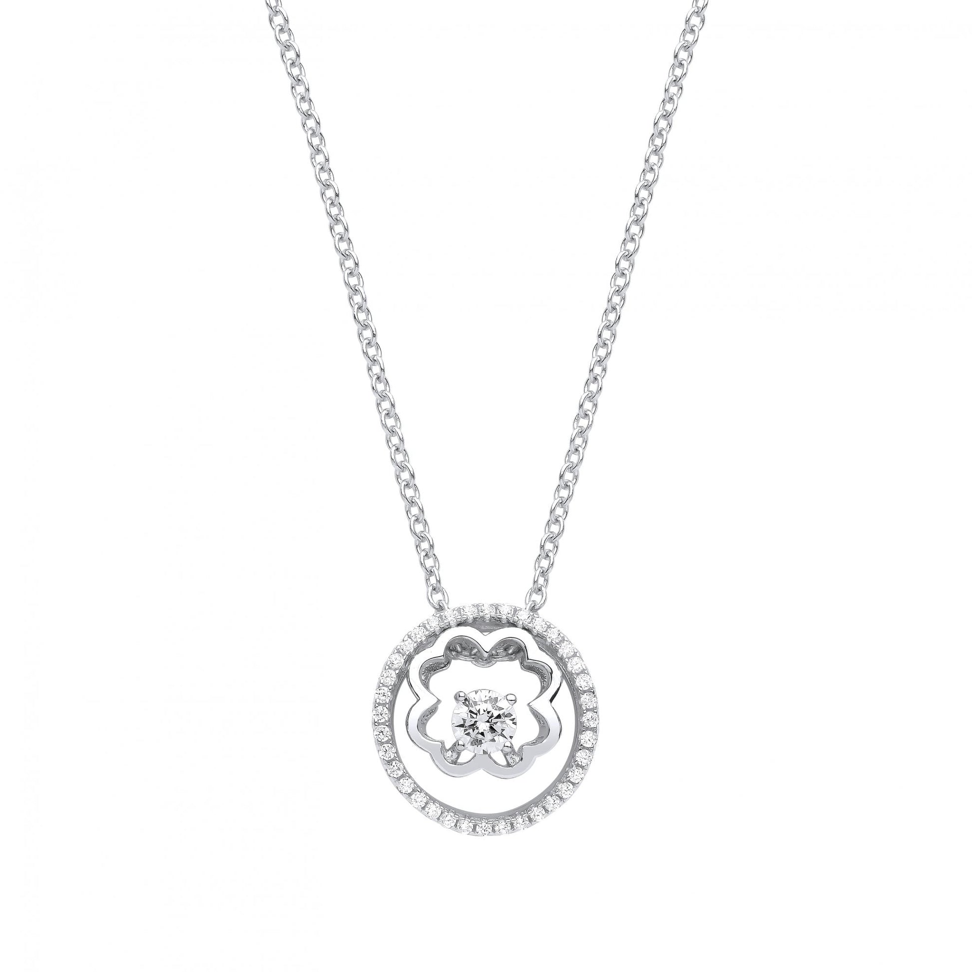 Silver CZ Fancy Circle Pendant Necklace