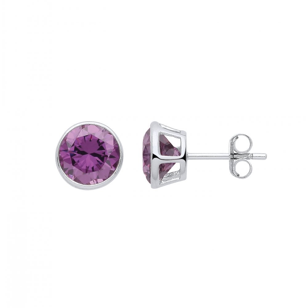 Silver February Amethyst Birthstone 8mm Stud Earring