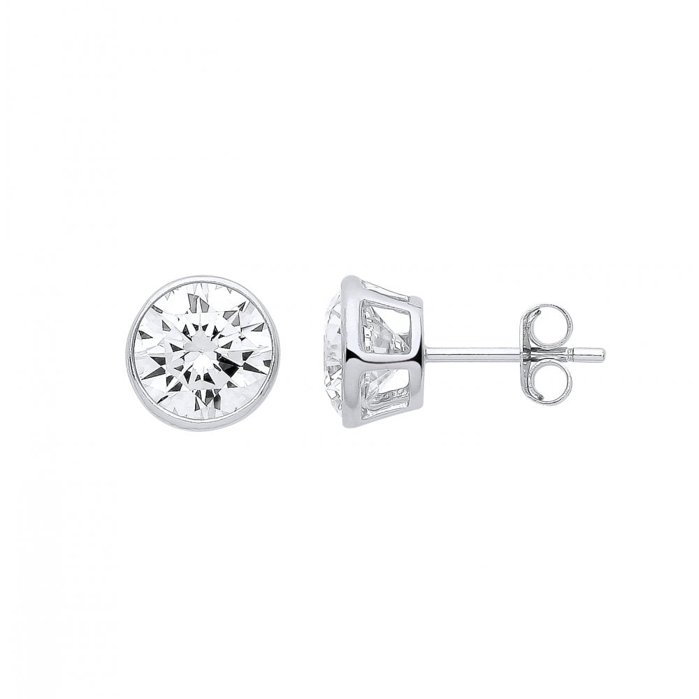 Silver April Crystal Birthstone 8mm Stud Earring