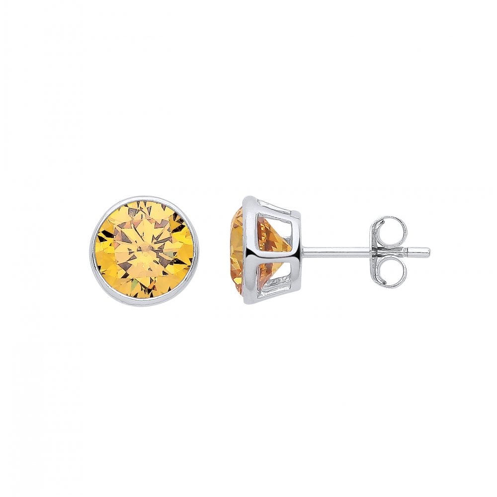 Silver November Topaz Citrine Birthstone 8mm Stud Earring