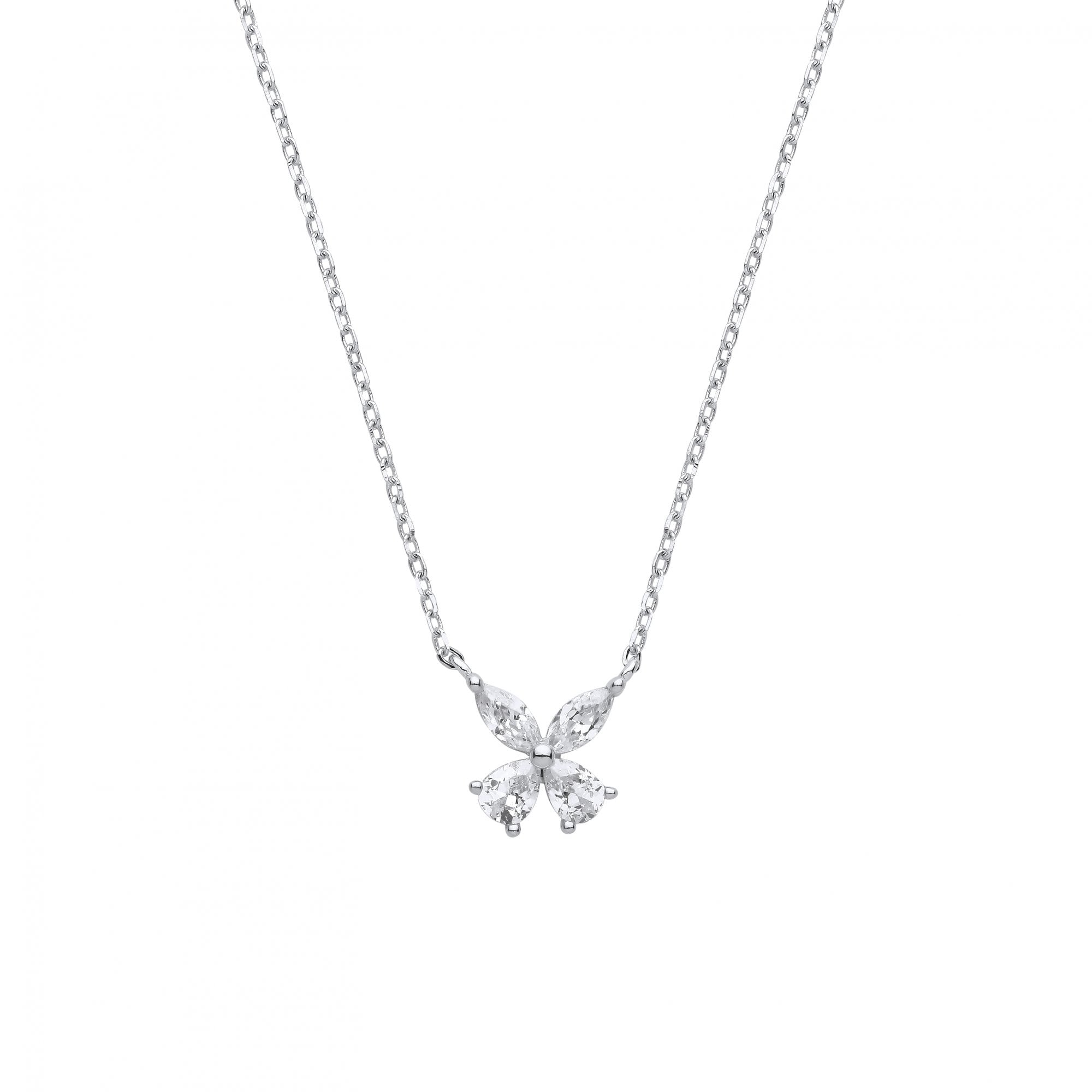 Silver CZ Necklace With Flower Charm