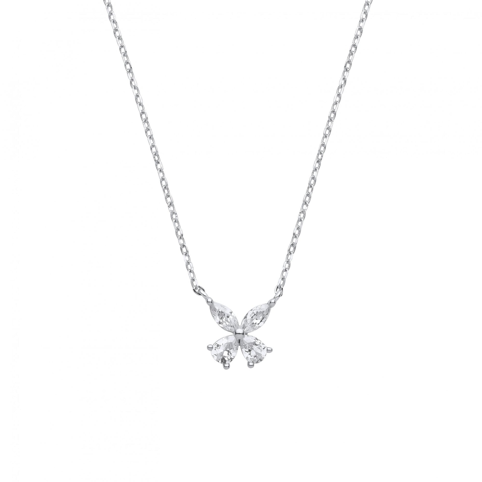 Silver CZ Necklace With Flower Charm