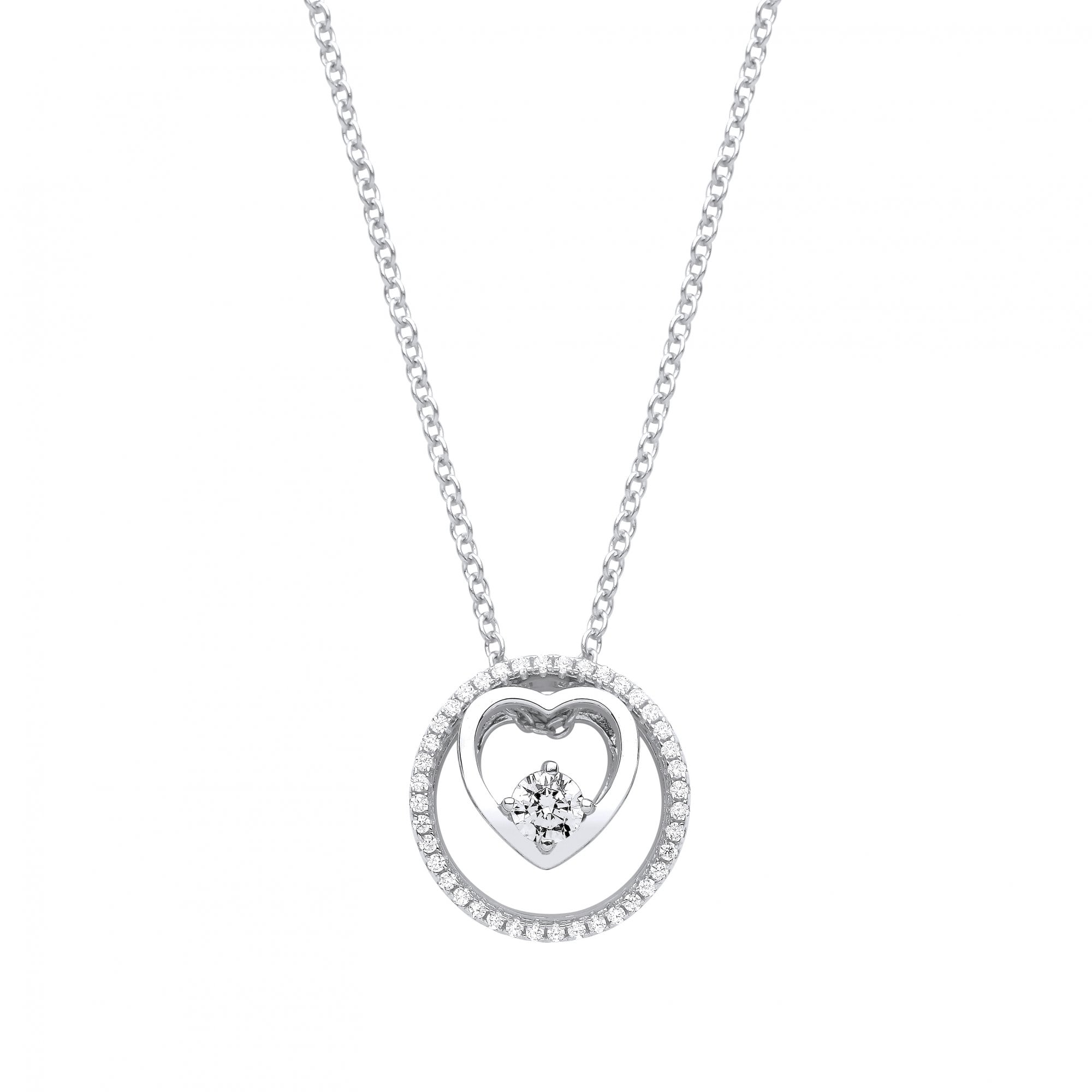 Silver CZ Double Heart Pendant Necklace