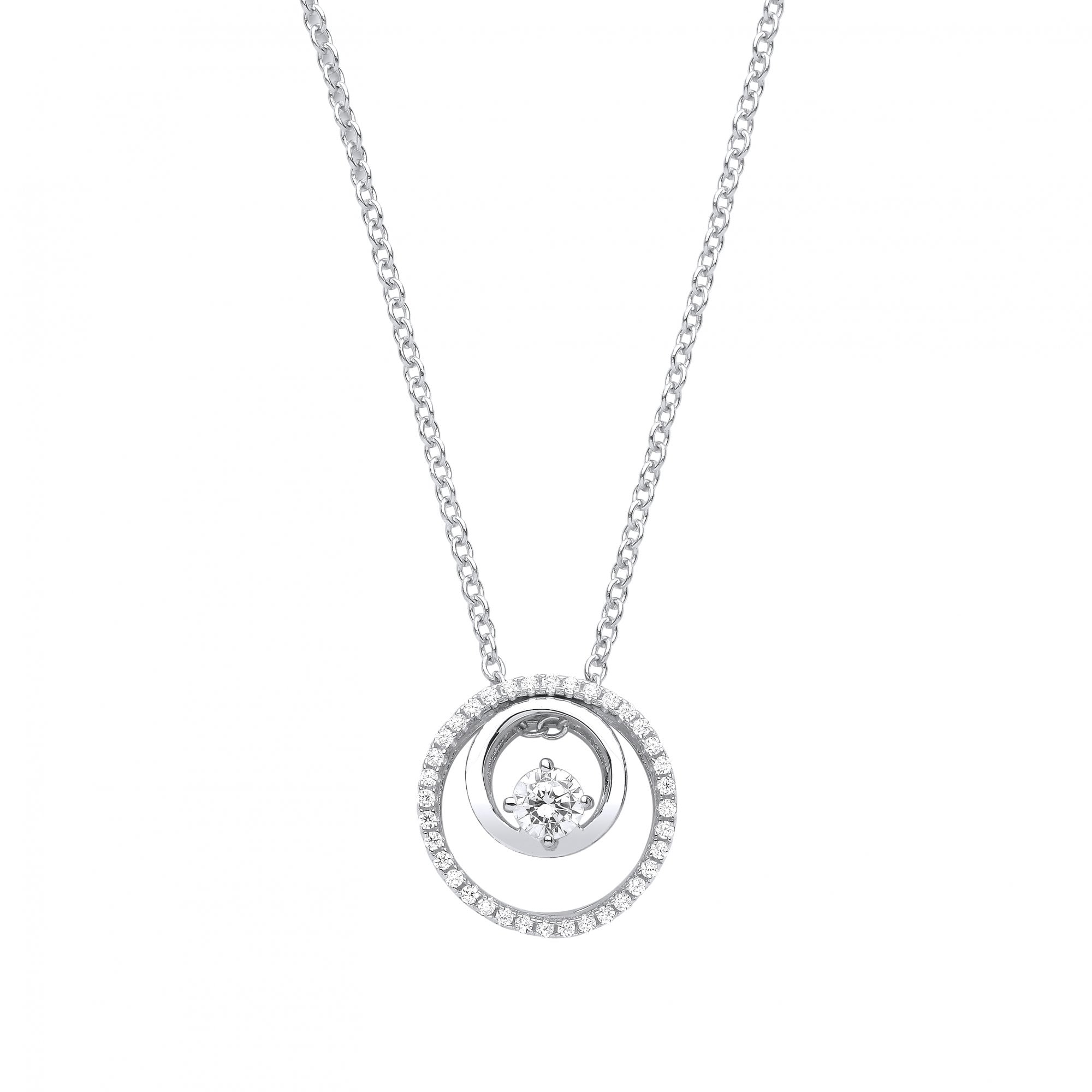 Silver CZ Fancy Circle Pendant Necklace